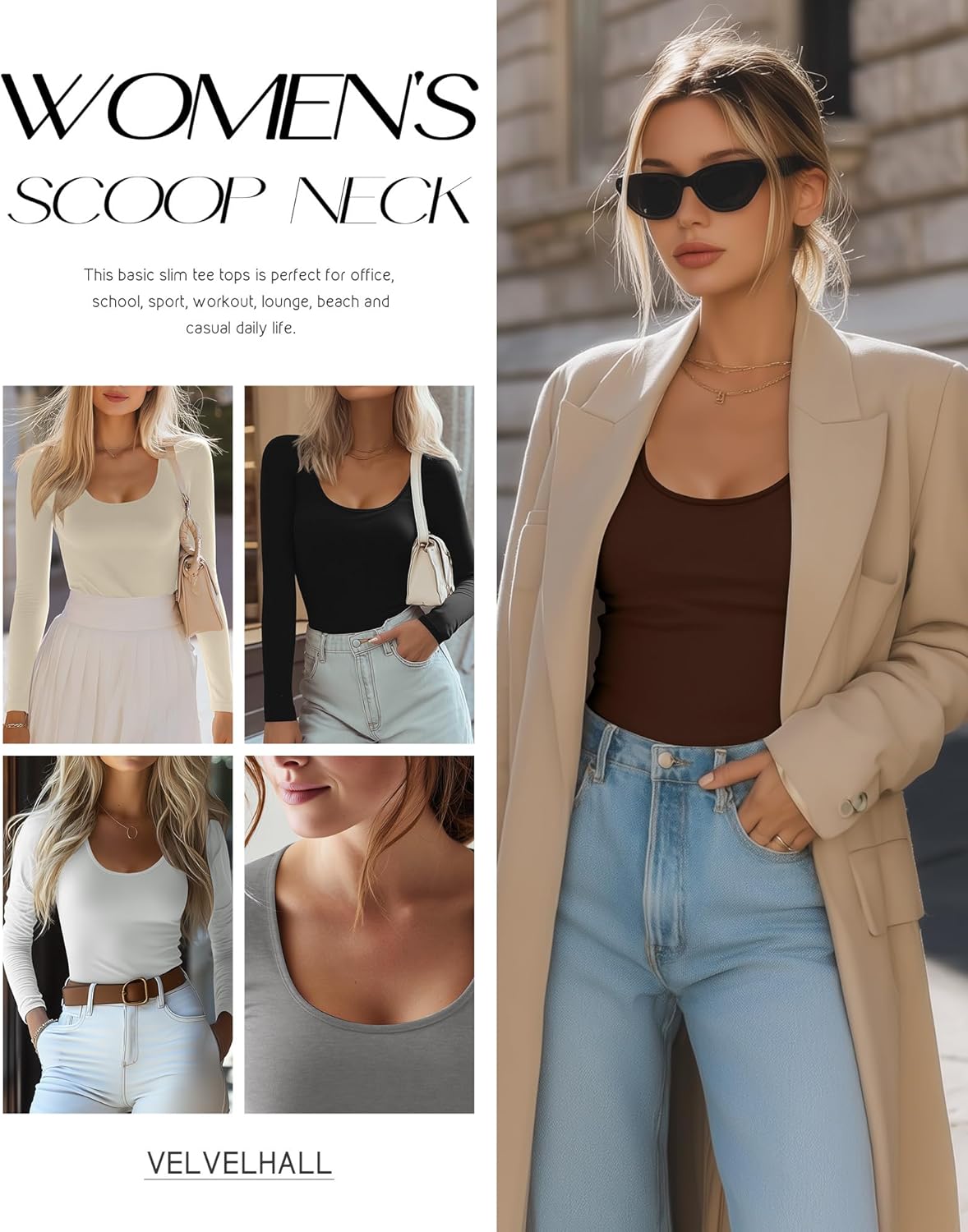 5 Pack Women's Scoop Neck Tops Long Sleeve Slim Fit T Shirt Basic Tunic Tops Casual Fall Layer Undershirts Tees - Image 6