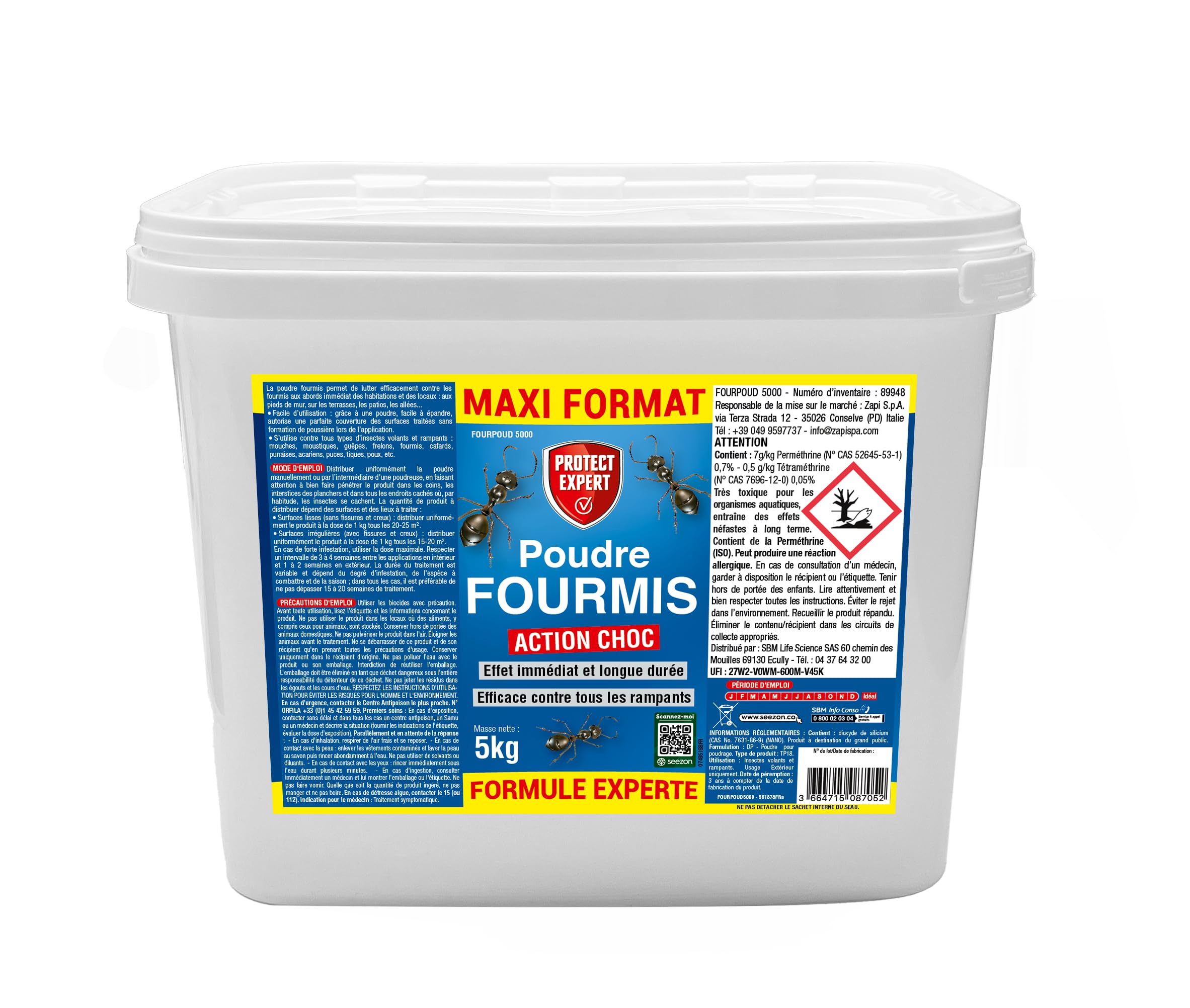 PROTECT EXPERT Poudre Anti-Fourmis Insecticide 5Kg Grand Format Économique - 20x Plus Grand - Action Choc Longue Durée - Extérieur Intérieur Jardin Terrasse Maison FOURPOUD5000