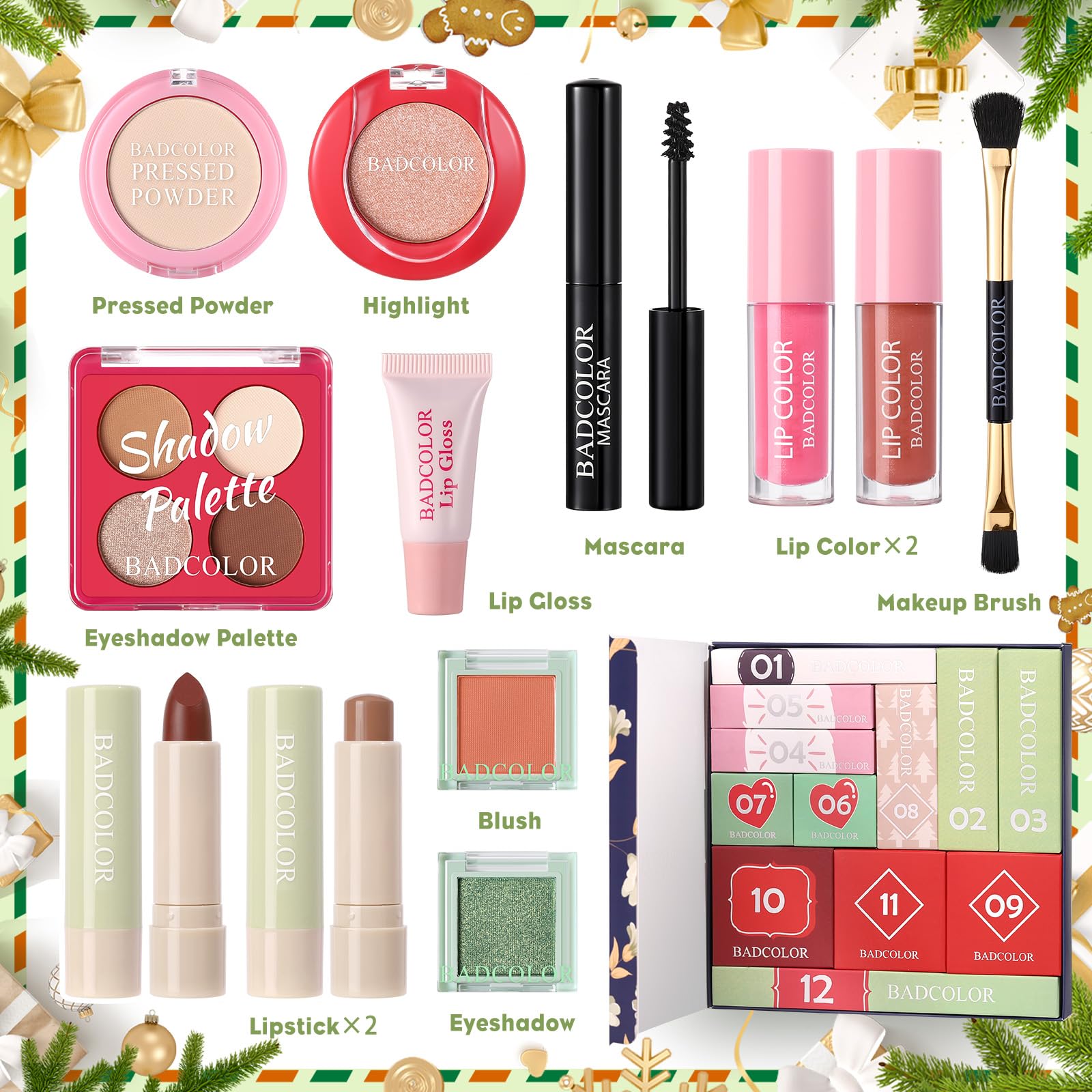BAD COLOR Makeup Set Advent Calendar Boxes - 12 Days Christmas Countdown Calendar Gift Makeup Sets, Multicolor - Image 2