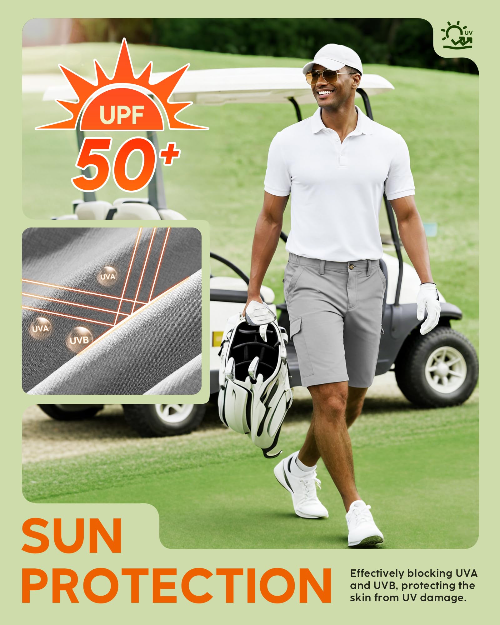 33,000ft Herren Outdoor Shorts mit 6 Taschen Sommer Wandershorts Stretch Cargo Shorts Bermuda Kurze Hose Golfshorts Atmungsaktive Capri für Wandern Radfahren