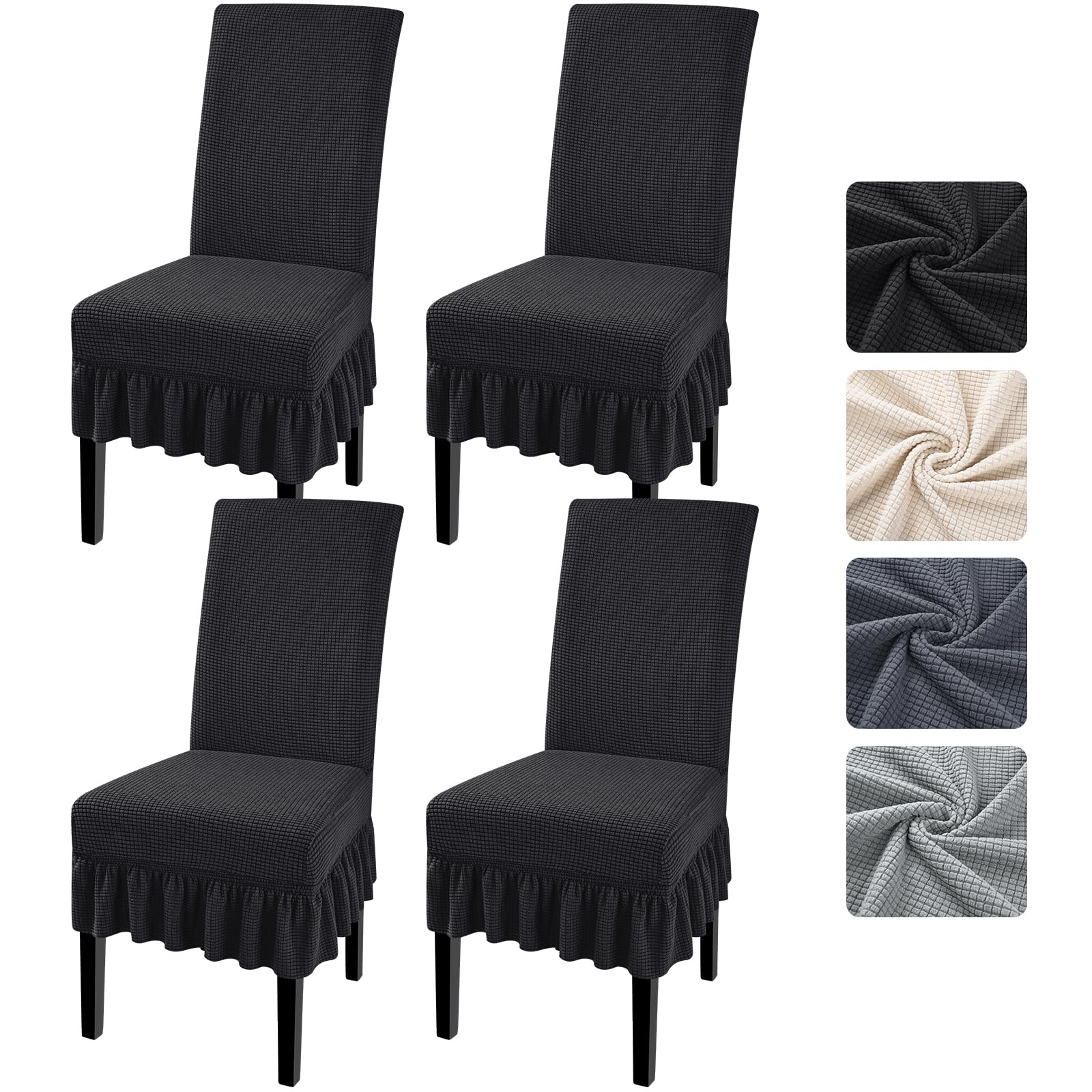 Alishomtll Stretch Waffle Dining Chair Covers Set of 4 with Ruffled Skirt