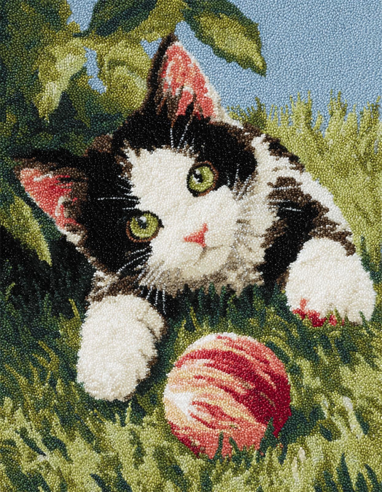 Paesaggio di prateria Kit per tappeti con gancio a scatto per adulti,Gatto che gioca con il filato,DIY kit per la creazione di tappeti con tela stampata,ricamo con filato all'uncinetto,90x120cm