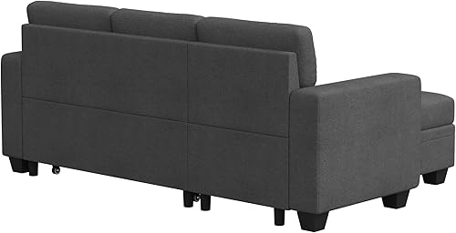 Miniatura 10 de YESHOMY Sofá cama reversible convertible con diván de almacenamiento, muebles de tela de lino para sala de estar, gris