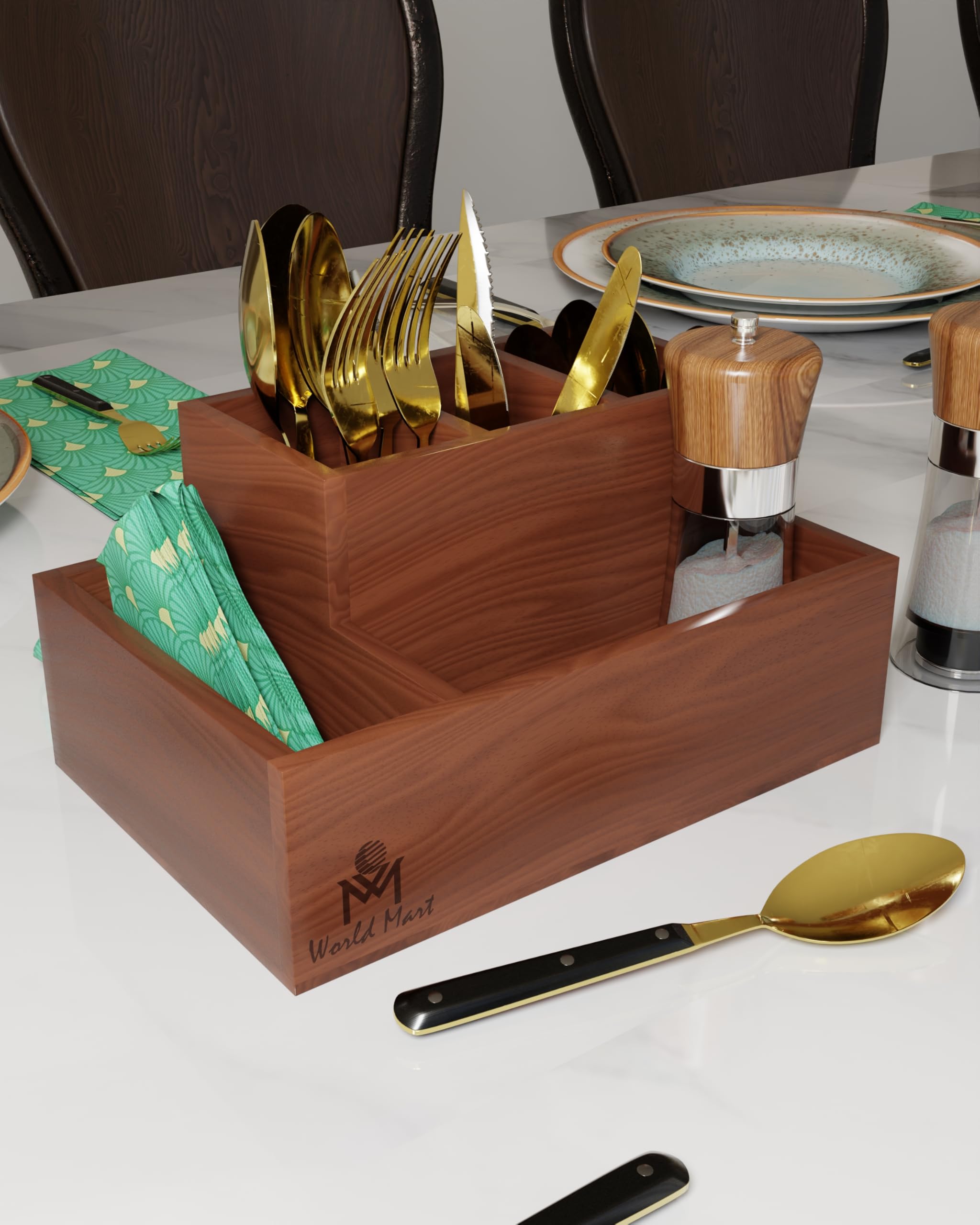 Cutlery Case Natural Finish Shisham Wood Caddy | Utensils Holder | Cutlery Stand | Knife and Spoon Stand for Dining Table and Kitchen