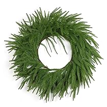 Dremisland 60cm Corona di Natale per Porta Pino di Norfolk Corona di Abete Ghirlanda Natalizia Artificiale Verde Corona Ghirlanda dell’avvento per Porta Decorazione Natalizia