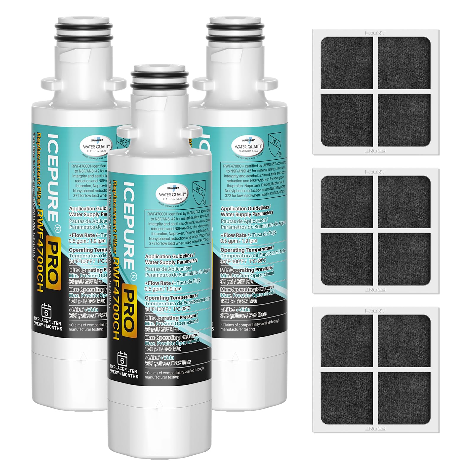 ICEPURE PRO ADQ74793501 NSF/ANSI 401 Certified Replacement LT1000P, Kenmore Elite 9980, ADQ747935 LT1000PC MDJ64844601 ADQ74793502 LFXS26973S Refrigerator Water and LT120F Air Filter, 3 PACK