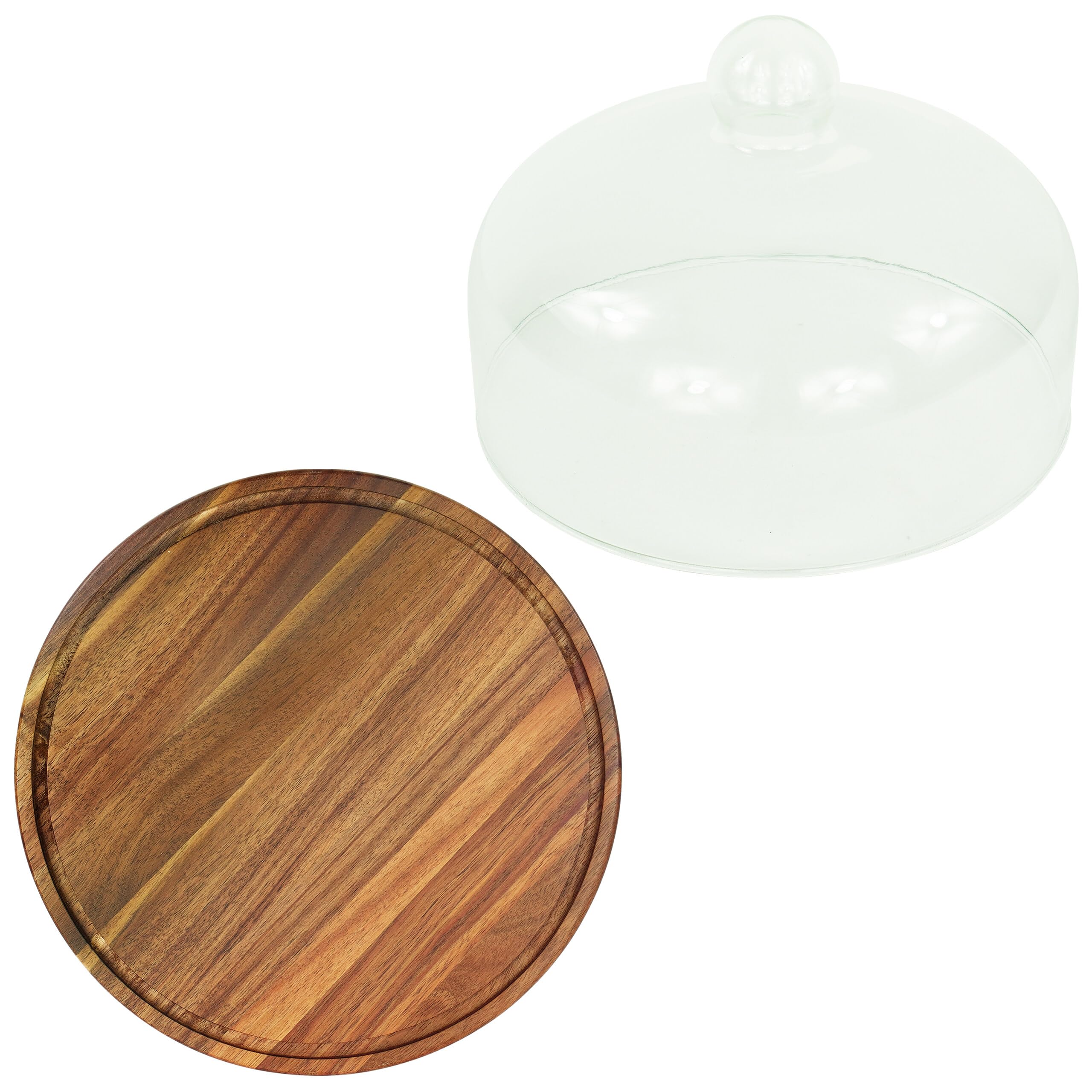 Relaxdays Tarta con Tapa de Cristal y Bandeja para Pasteles, Campana para quesos de Madera, 16 x 28 cm, Natural