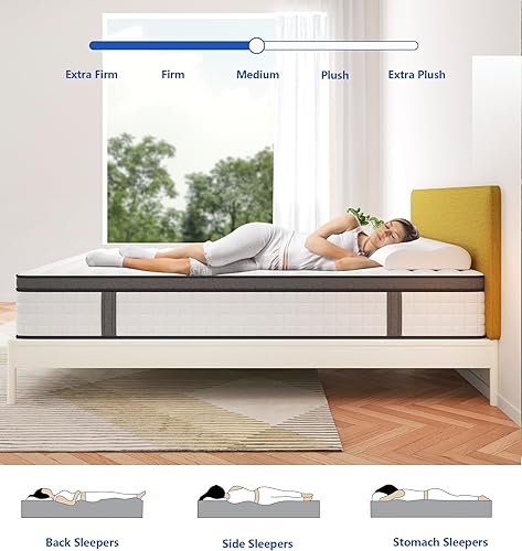 Miniatura 5 de elitespace Colchón Queen de 10 pulgadas en una caja, colchón híbrido de espuma viscoelástica tamaño Queen, colchón transpirable y cómodo, alivio de