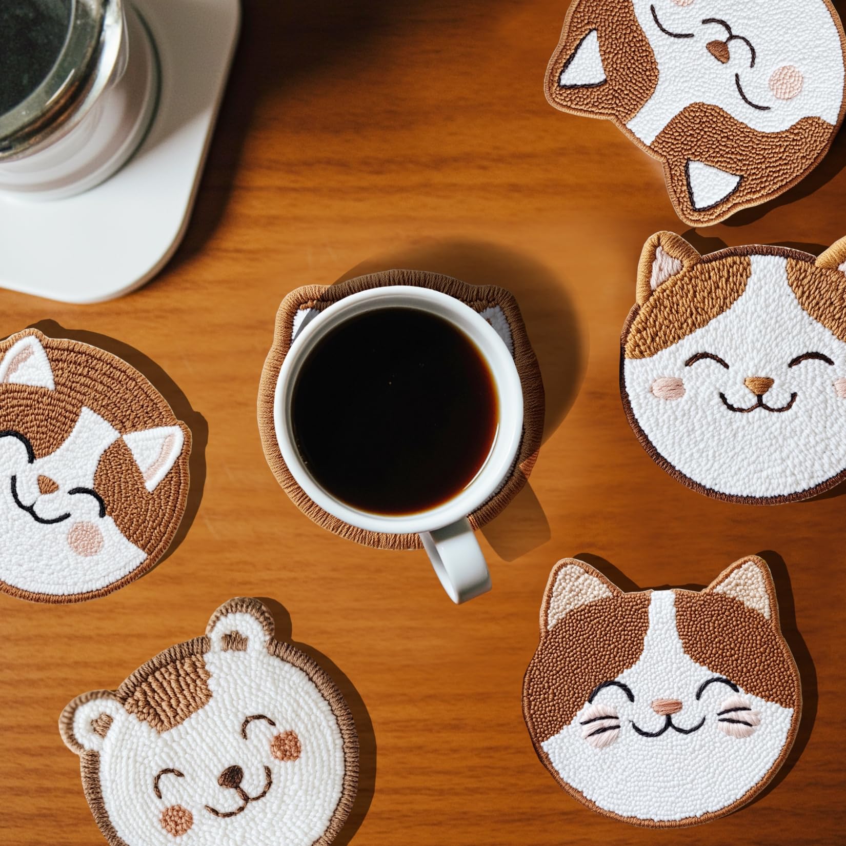 Xinpinzhou 6pcs Cat Punch Needle Coaster Kit for Kids Beginners Adults Complete Punch Needle Stitching Embroidery Art Coasters Kit for Kids Adult Beginner Animal Punch Needling Coaster - Image 3