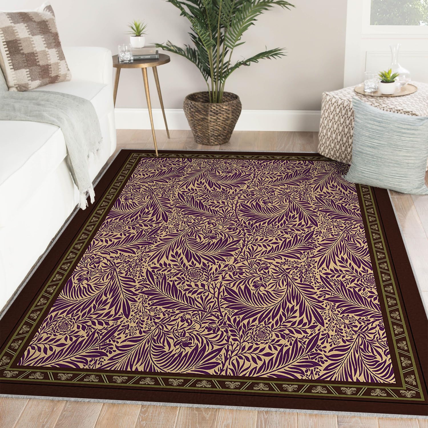 Foglia e Floreali Eleganti 100x150cm Tappeti per Area Botanica Voluta A Pelo Basso per il corridoio della cucina Arredamento tradizionale marrone con bordo