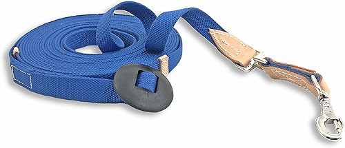 Vista 2 de Southwestern Equine Línea de estocada de tela plana de algodón de 35 pies con broche de perno y tope de goma (35 pies, zafiro)
