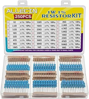 ALLECIN 1W Metal Film Resistor Kit From 1 Ohm to 1M Ohm 25 Values 1 Watt 1% Resistors Assortment