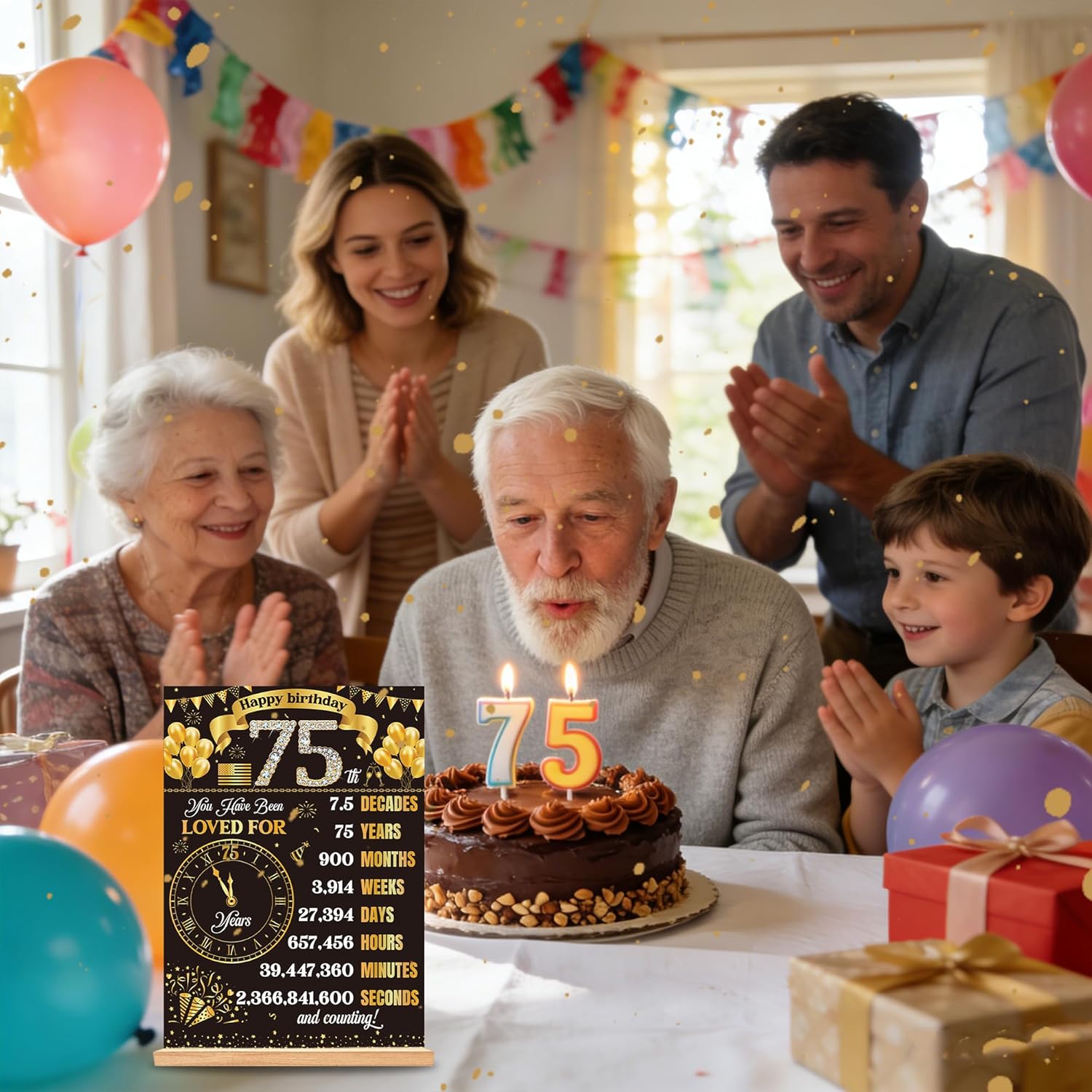 Black Gold 75th Birthday Decorations for Men Women VintageWooden Two-Sided Back in 1951 Birthday Table Sign Poster with Stand Cheers to 75 Years Birthday Anniversary Theme Table Decor Display Holder - Image 5