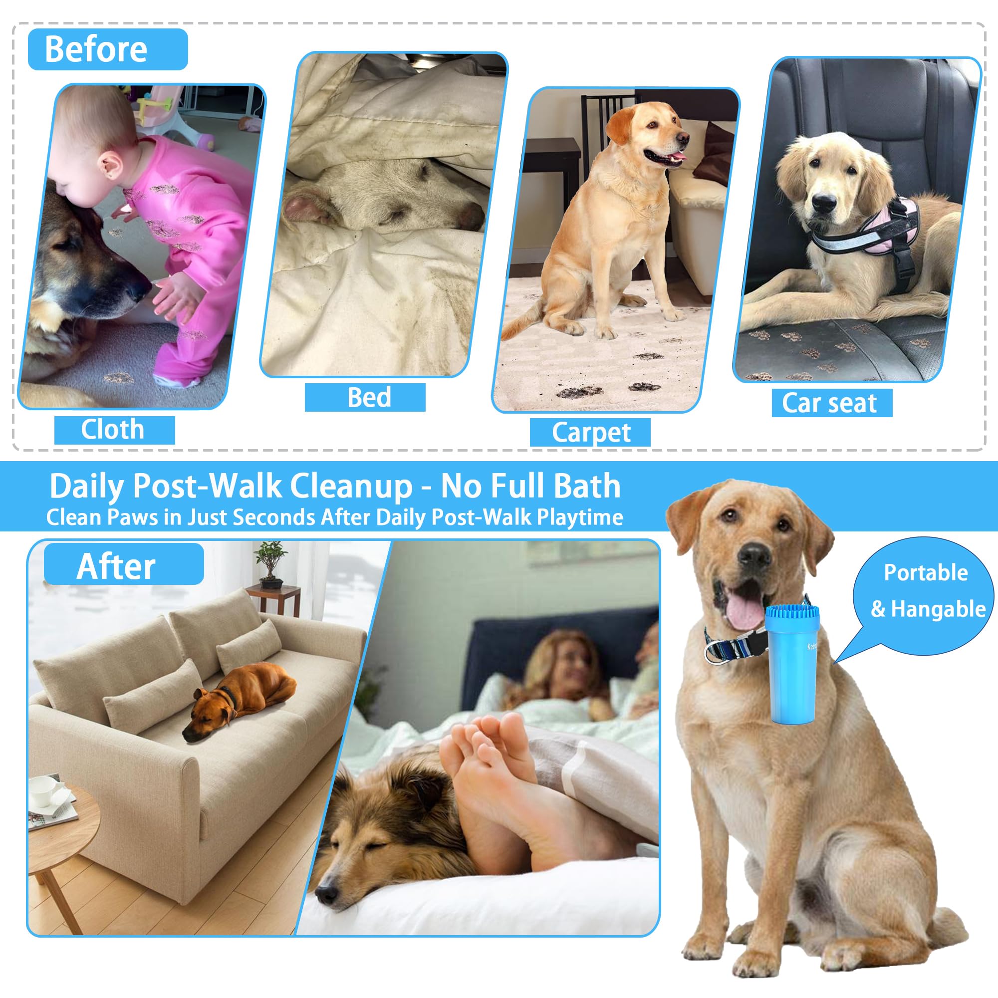 Limpiador de patas de perro con 3 toallas y cepillo de baño para perros mediano/extragrande