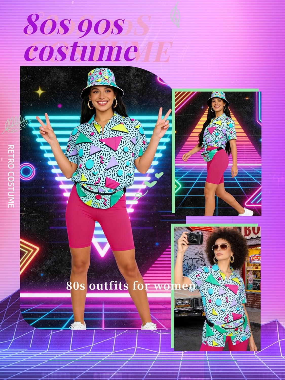 Verceco 80s 90s Outfits for Women Unisex Hip Hop Women Costume Accessory Sets Retro 90s Themed Party Outfits 7PC - Image 5