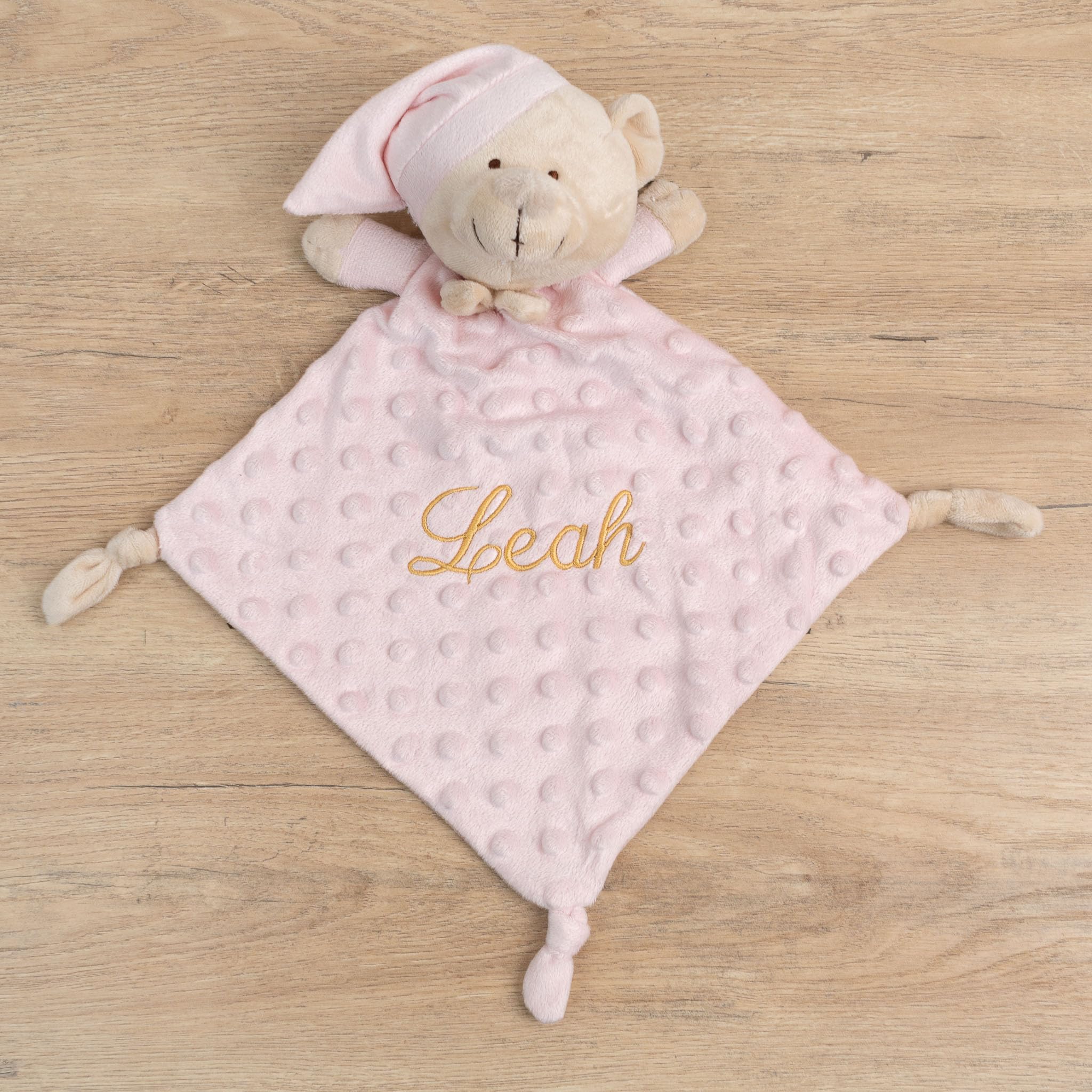 Wanapix | Personalised Baby Doudou with Name | Colour Pink | Doudou with Embroidered Name | Blanket with Teddy Bear | Soft Velvety Finish and Raised Polka Dots