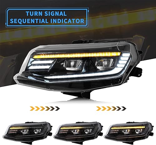 Miniatura 2 de VLAND Faros delanteros LED compatibles con Chevy Camaro 2016-2018 LT, SS, RS, ZL, LS, con señal de giro secuencial ámbar con animación dinámica y