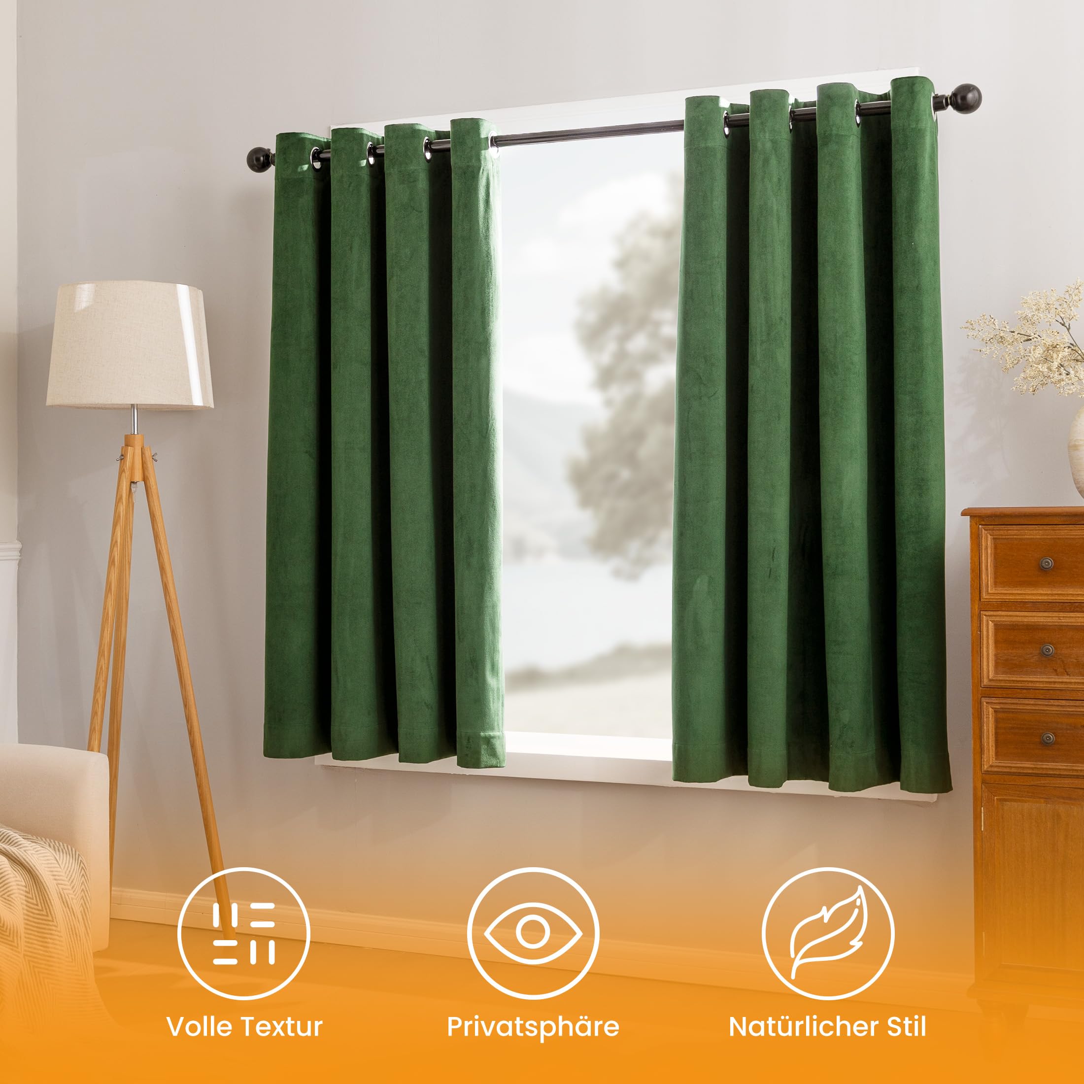 Sonive 100% Blickdichte Vorhänge mit Ösen Gardinen 2 Stück H137xB145cm | Thermovorhänge Samtvorhang Verdunkelungsvorhänge für Schlafzimmer Wohnzimmer Grün
