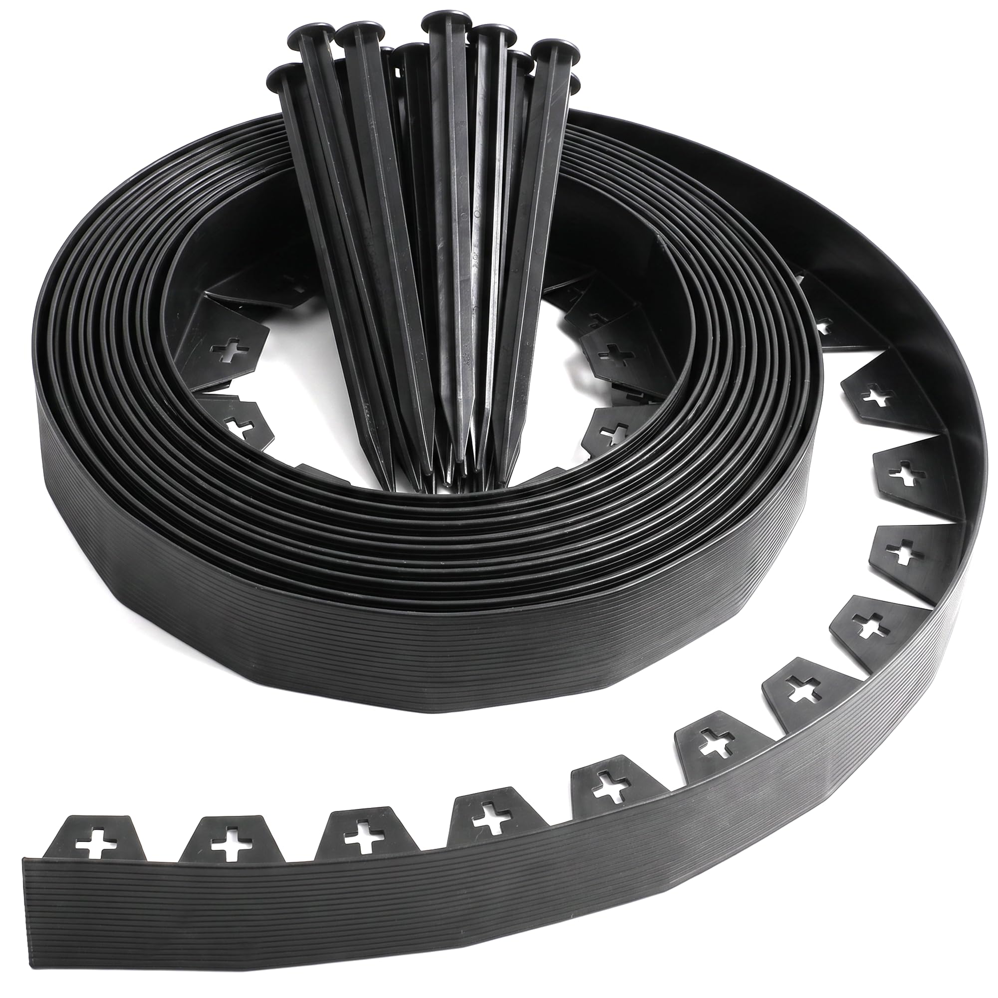 Bordo Giardino Flessibile in Plastica, Bordura per Giardino Nero, Lunghezza 10 metri, Altezza 4 cm Bordi per Aiuole Flessibile + 50 Chiodi di Fissaggio