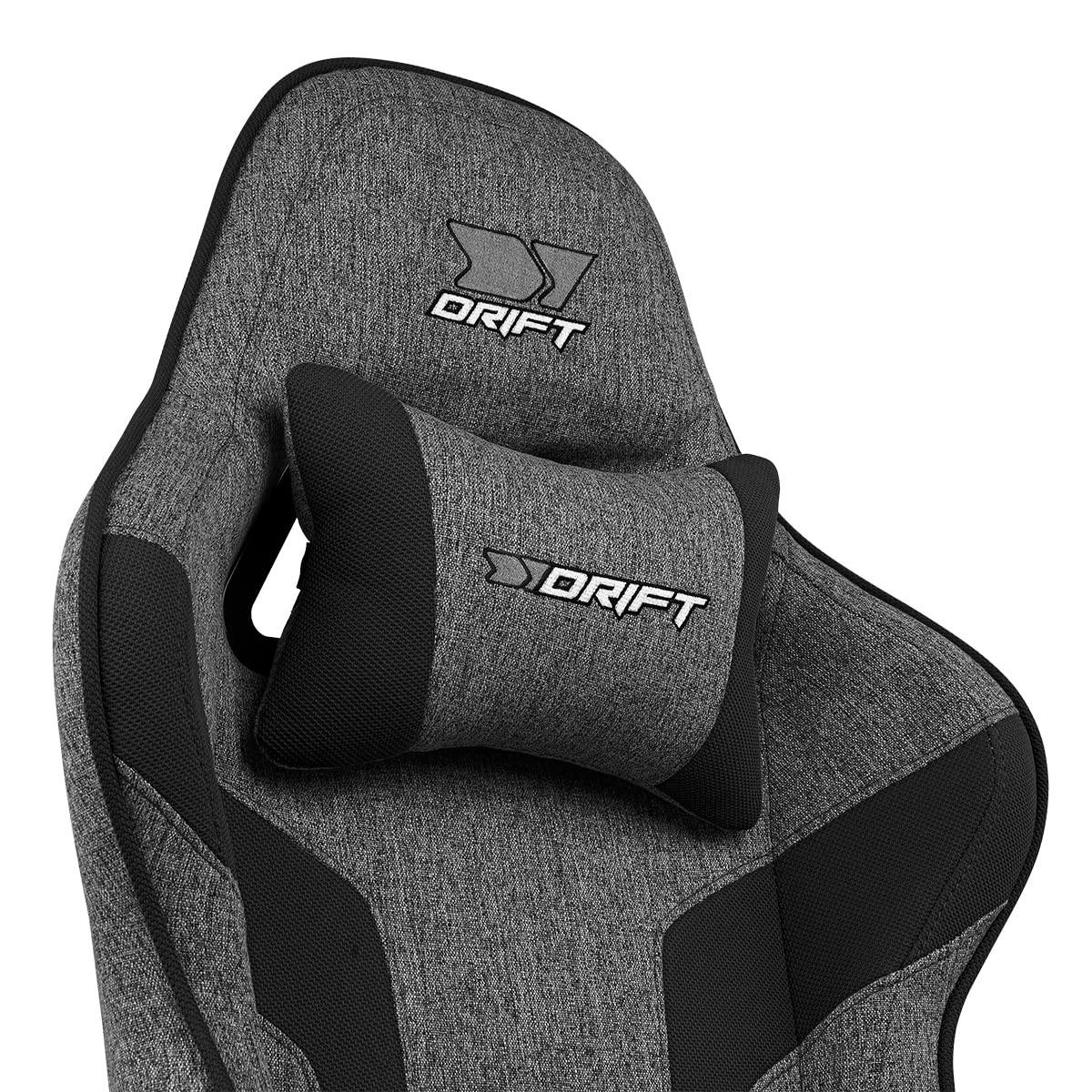 DRIFT Gaming Chair DR90 -DR90DGB - Fotel do gier, oddychająca tkanina, tapicerowane podłokietniki 2D, wzmocniona nylonowa podstawa, tłok klasy 4, pochylenie, poduszka lędźwiowa/szyjna, szary/czarny