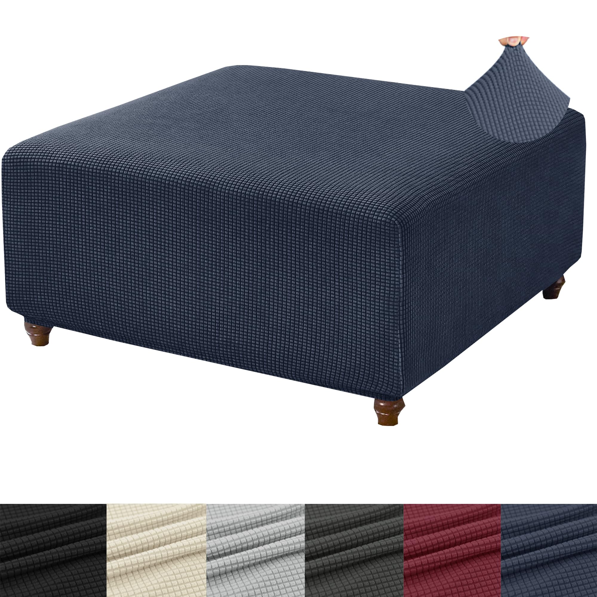 ANWUCHEN Ottoman Cover Square-Stretch Knitted Jacquard Ottoman Cover -Soft Square Ottoman Covers Slipcover - Foot Stool Cover with Elastic Bottom