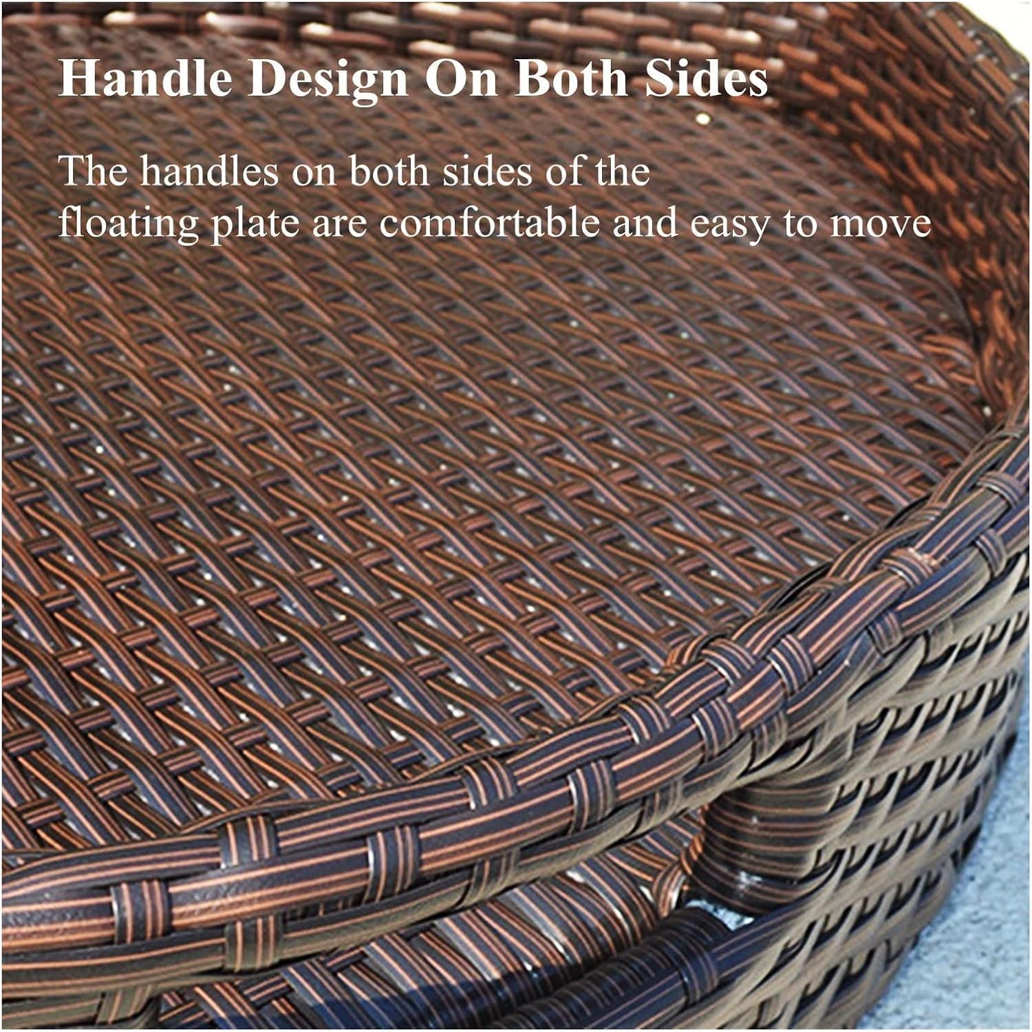 Luxury Floating Serving Tray Pool Tray Table, Luxury Floating Serving Tray Table and Bar Rattan Woven Floating Pool Tray Floating Breakfast Tray Rattan Basket Homestay Hotel Villa (Color : Brown)