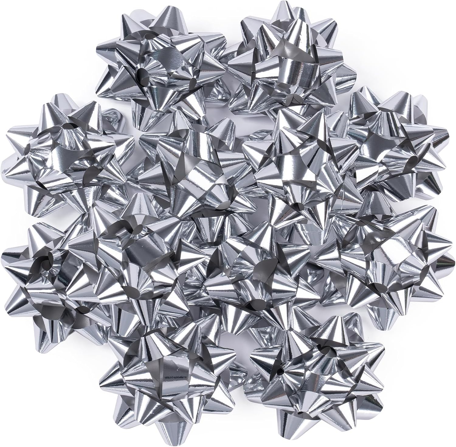 WRAPAHOLIC 4 Inch Metallic Silver Gift Bow Assortment (12 Bows) for Birthday, Wedding, Christmas, Baby Shower, Bridal Showers