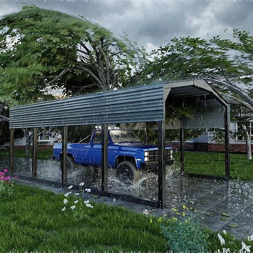 Metal Carport 12x20 FT, Heavily Reinforced Car Garage with Extra Crossbeams Kits, Auto Shelters with Steel Roof and Enhanced Base, Snow Resistance Vehicle Shed, Carports for Tractors,Boat,Truck