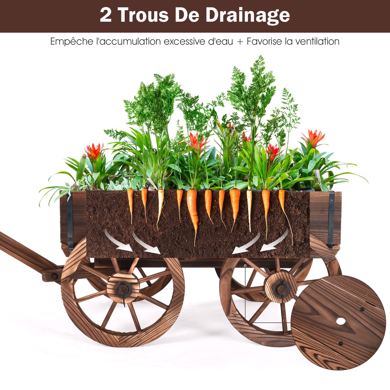 RELAX4LIFE Brouette à Fleurs en Bois Carbonisé Anti-Humidité