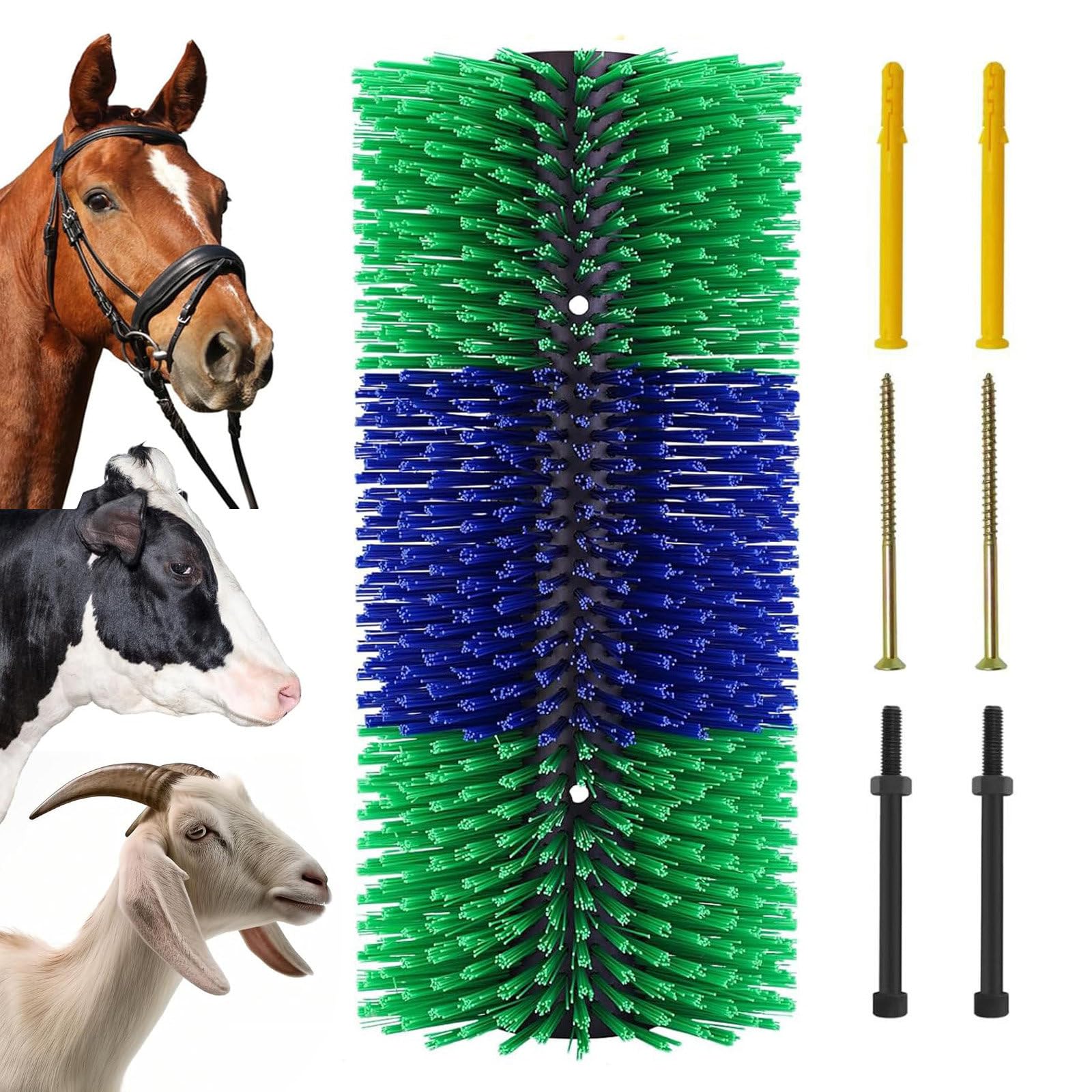 Kratzbürste Pferd, Pferdebürste und Mähnenbürste, Kuhbürste, Wurzelbürste für Pferdepflege, Massagebürste zur Linderung von Juckreiz für Haustiere wie Kühe, Schafe, Grün-Blau
