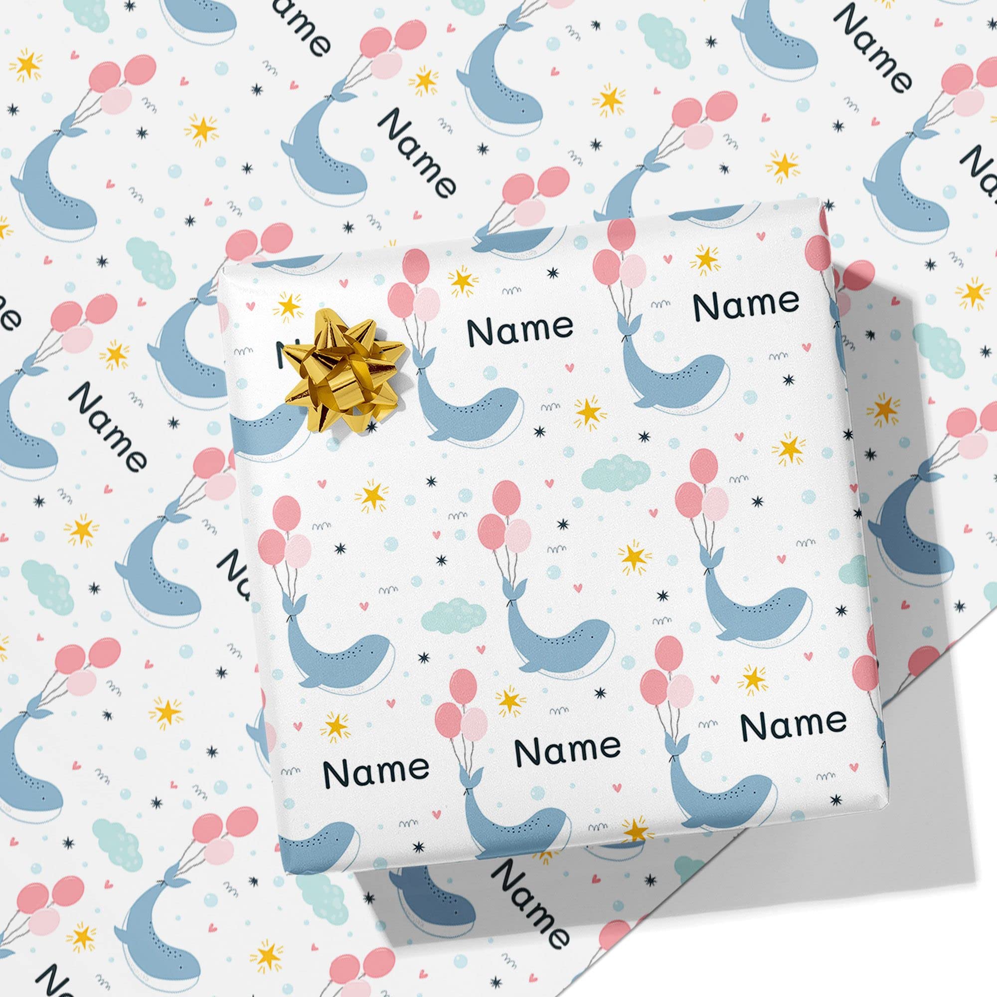 Printster Whale Balloons Personalised Wrapping Paper - Add Any Name-2m Roll - 594mm x 2000mm