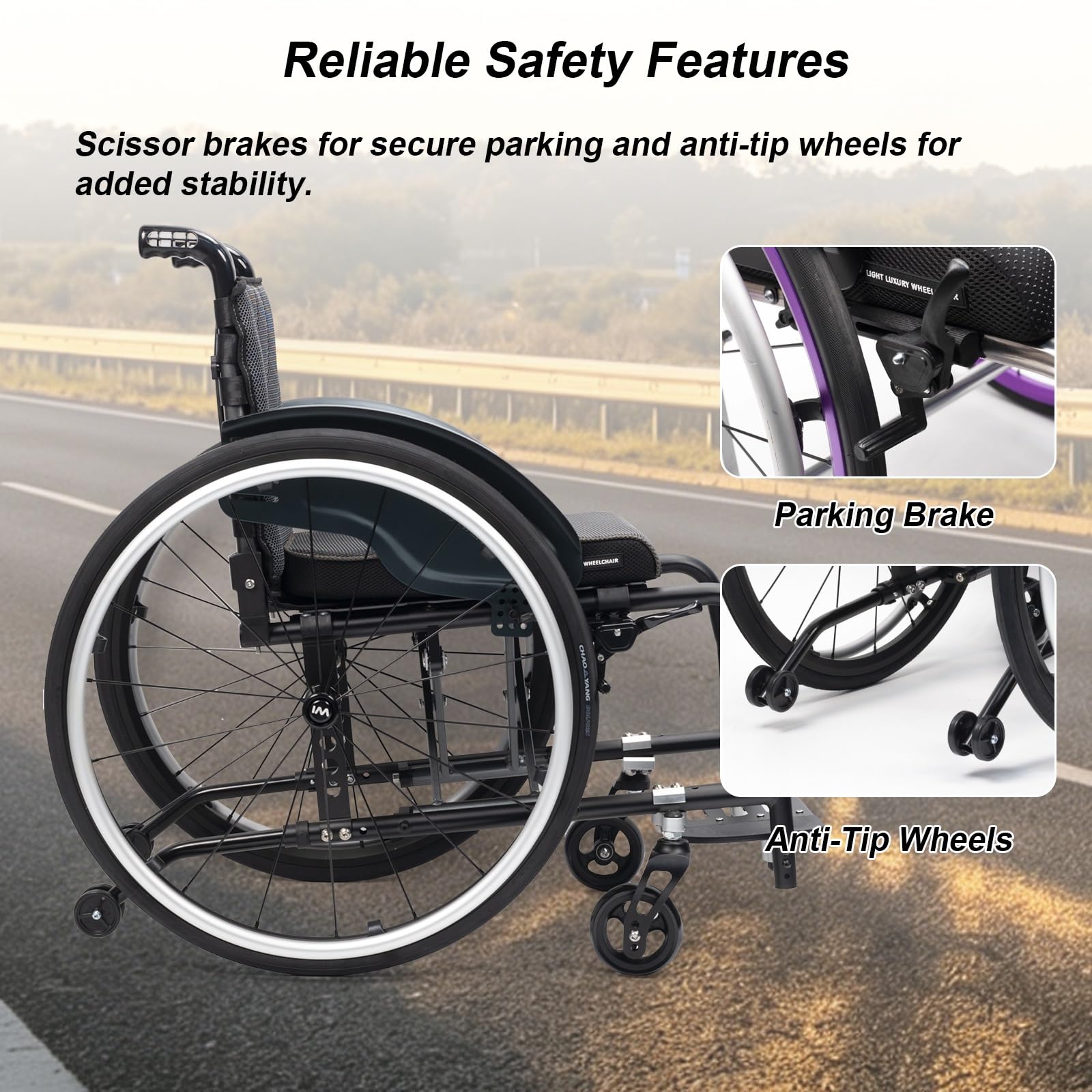 Silla de ruedas plegable ligera,de Aluminio, Viaje de embarque | [Autopropulsable, Reposapiés Extraíbles, Aluminio,Ultraligera, Frenos de acompañante](Blue,44cm/17.3in Seat)