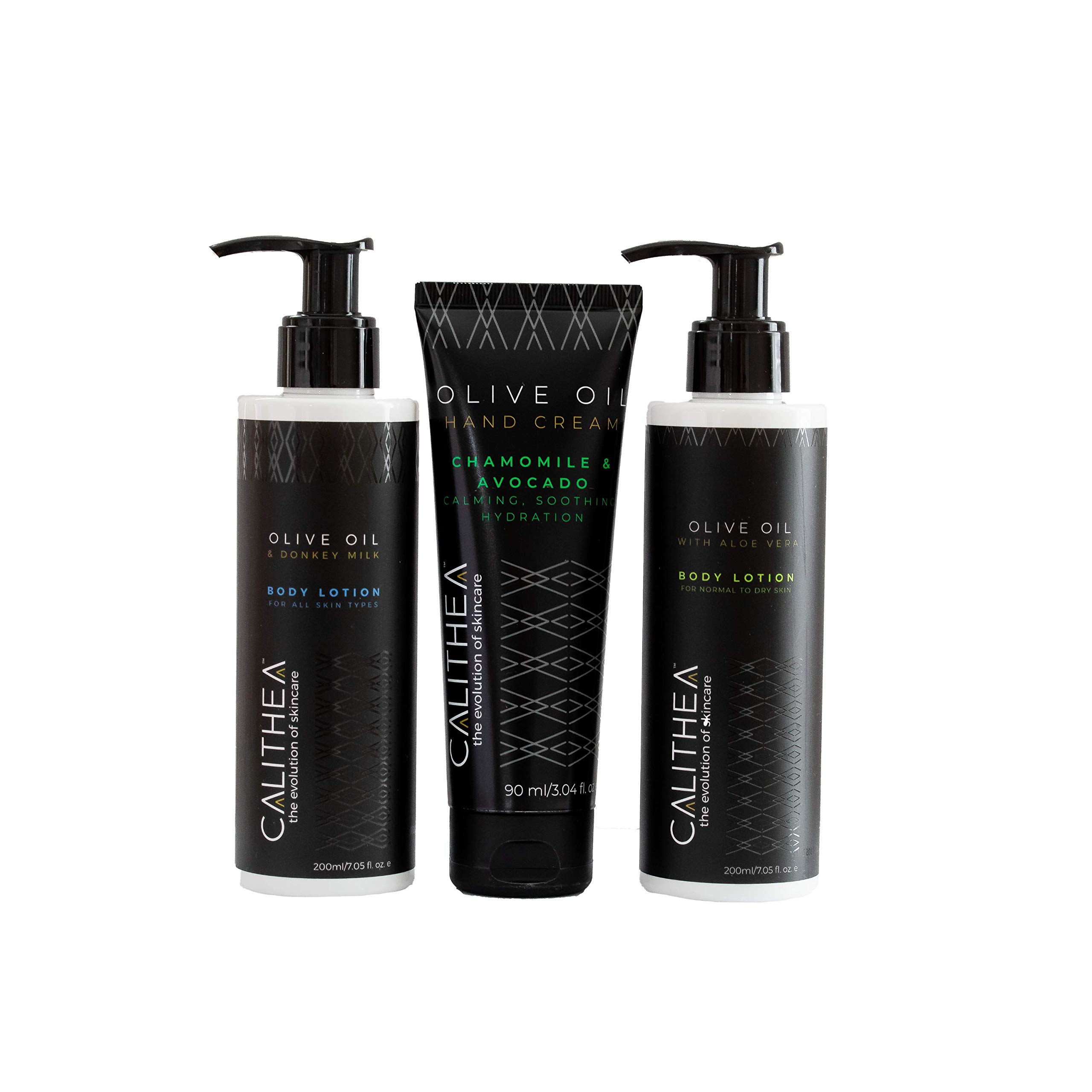 Sponsored Ad - Calithea Endless Hydration Bundle: Donkey Milk Body Lotion, Aloe Vera Body Lotion, Chamomile & Avocado Hand Cream