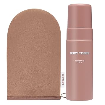 Body Tones Self-Tanning Mousse Set with Self Tan Glove - Tanning Mousse for Body and Face Express Effect Self-Tanning without Stains