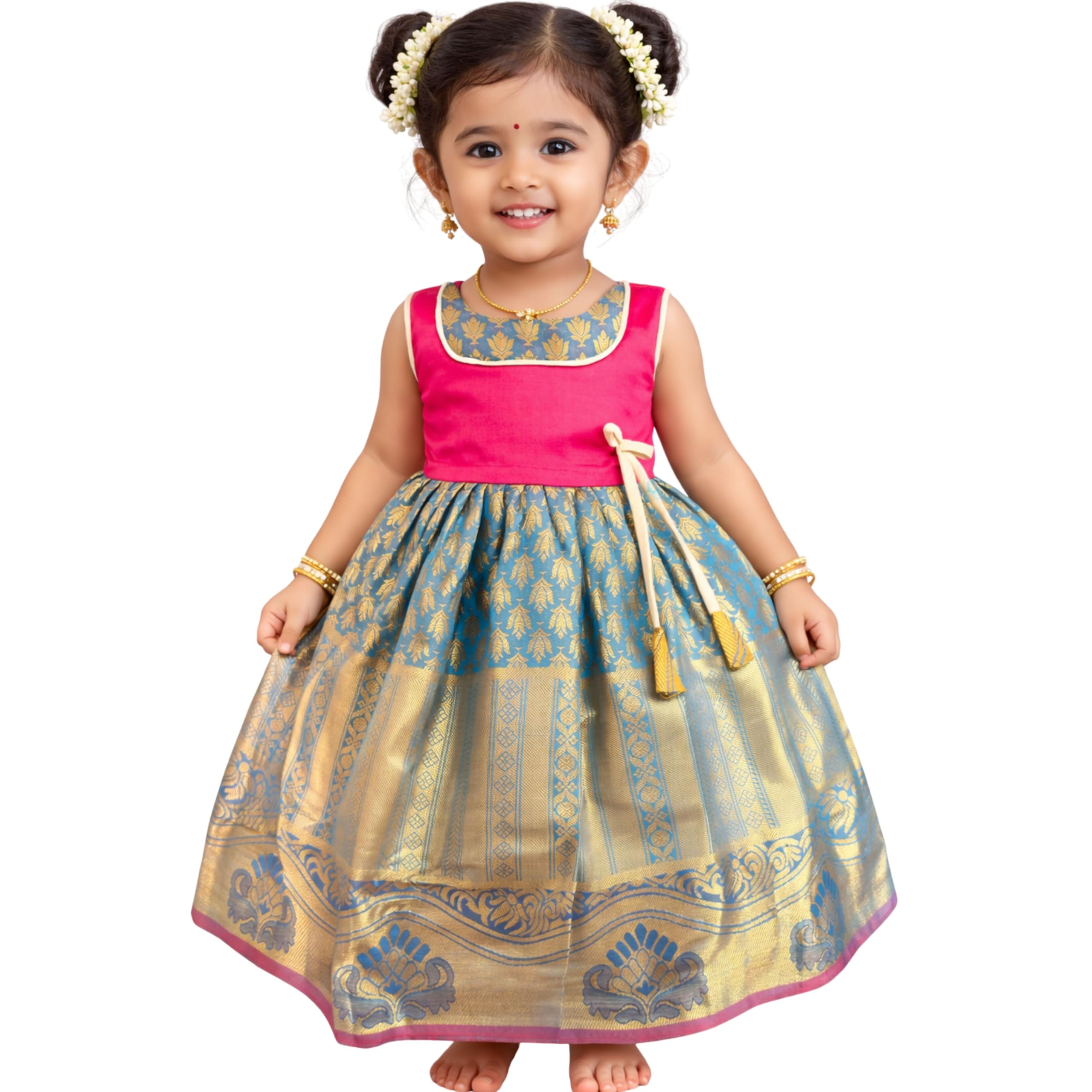 TotzTouch Baby Girl Ethnic Wear Dress | Traditional South Indian Pattu Langa for Girls