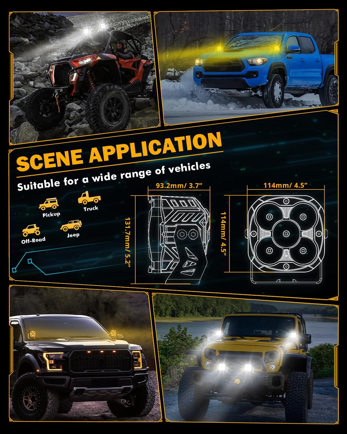 Auxbeam 4 Inch 128W LED Driving Pod Light, XP Ultra Series Spot Beam Offroad Pod with Amber DRL, Spotlights Cube Ditch Lights with Covers & DT Plug for Jeep Offroad ATV UTV, Pair