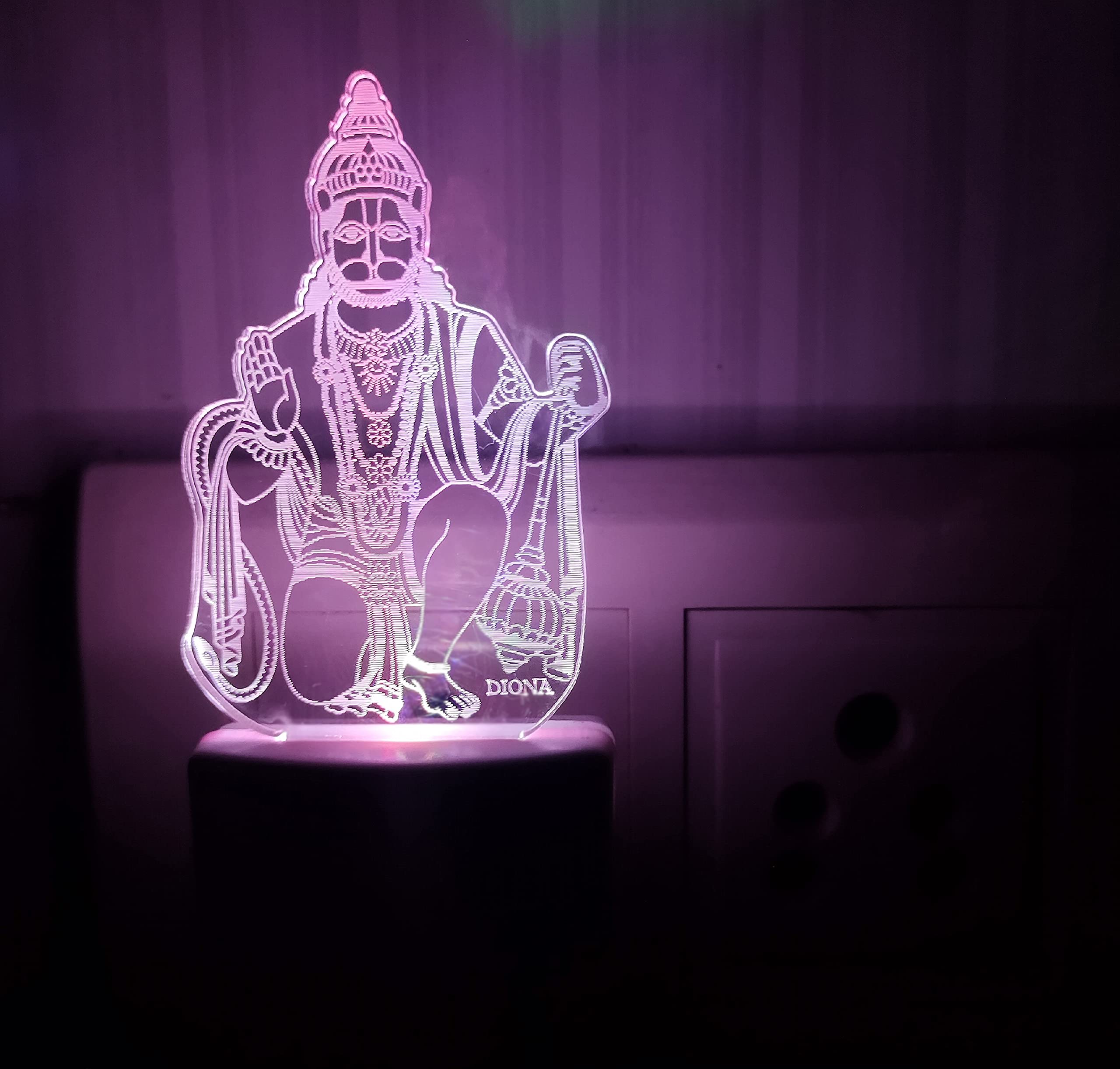 DIONA Plastic Night Lamp Hanuman Bajarangbali Maruti Led 3D Illusion Multi Color Changing God Bedroom Mandir Pooja Room Festival Birthday Gift Night Light