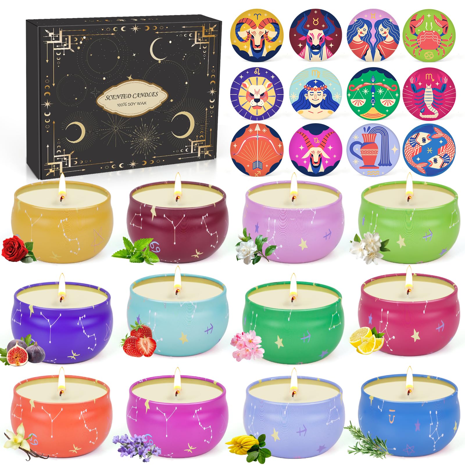 Velas Aromáticas Regalos para Mujer,Velas Perfumadas Juego de 12 piezas, Navidad Velas Aromaticas Regalos, Cera de Soja Natural
