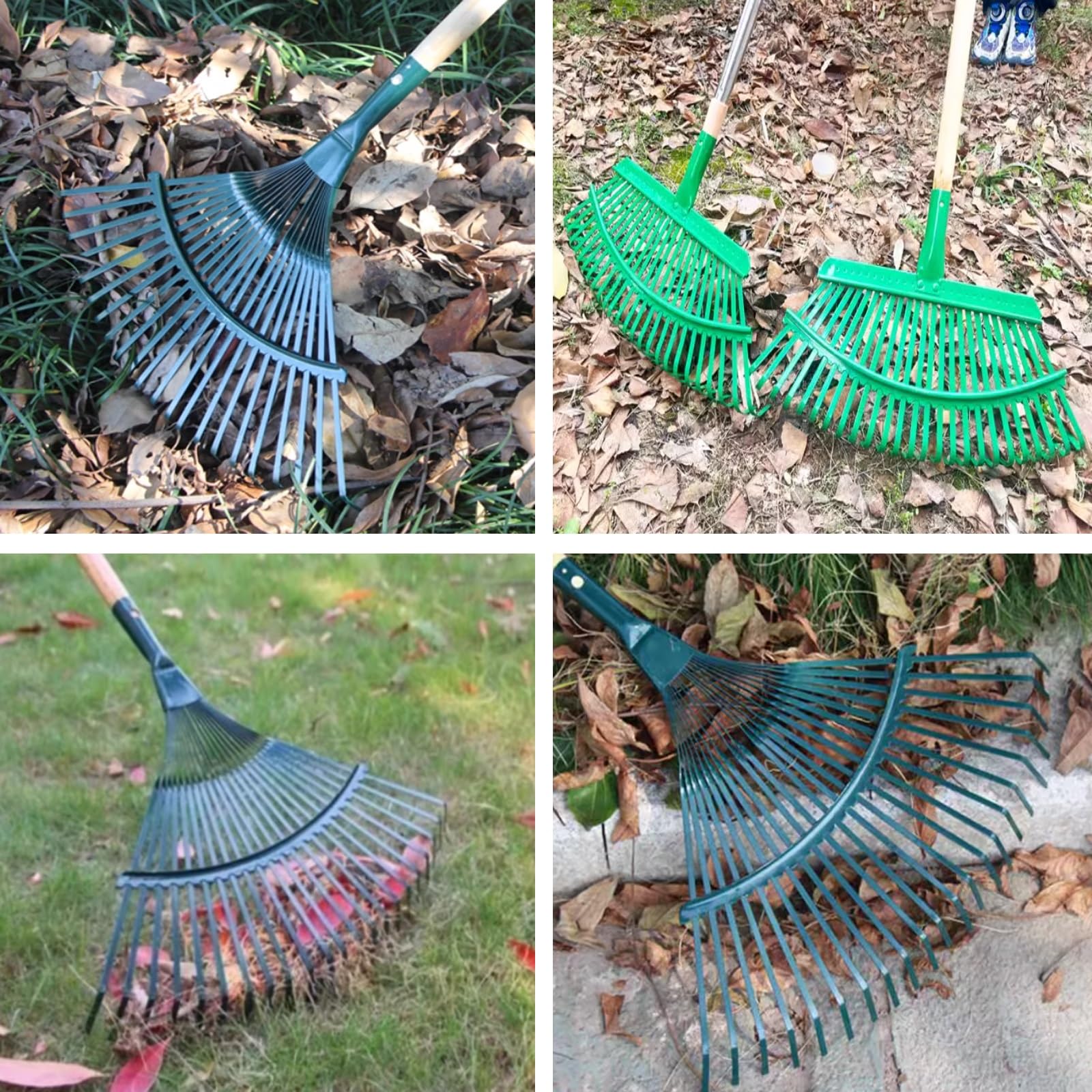 Laubrechen Mit Stiel Holz-Gartenrechen für lose Erde, Jäten, Rasen-Laubharke, Stahl-Strauchgreifer, robustes Handwerkzeug, dehnbarer großer Laubharken, robust, mit verstellbarem Griff(25Tines)
