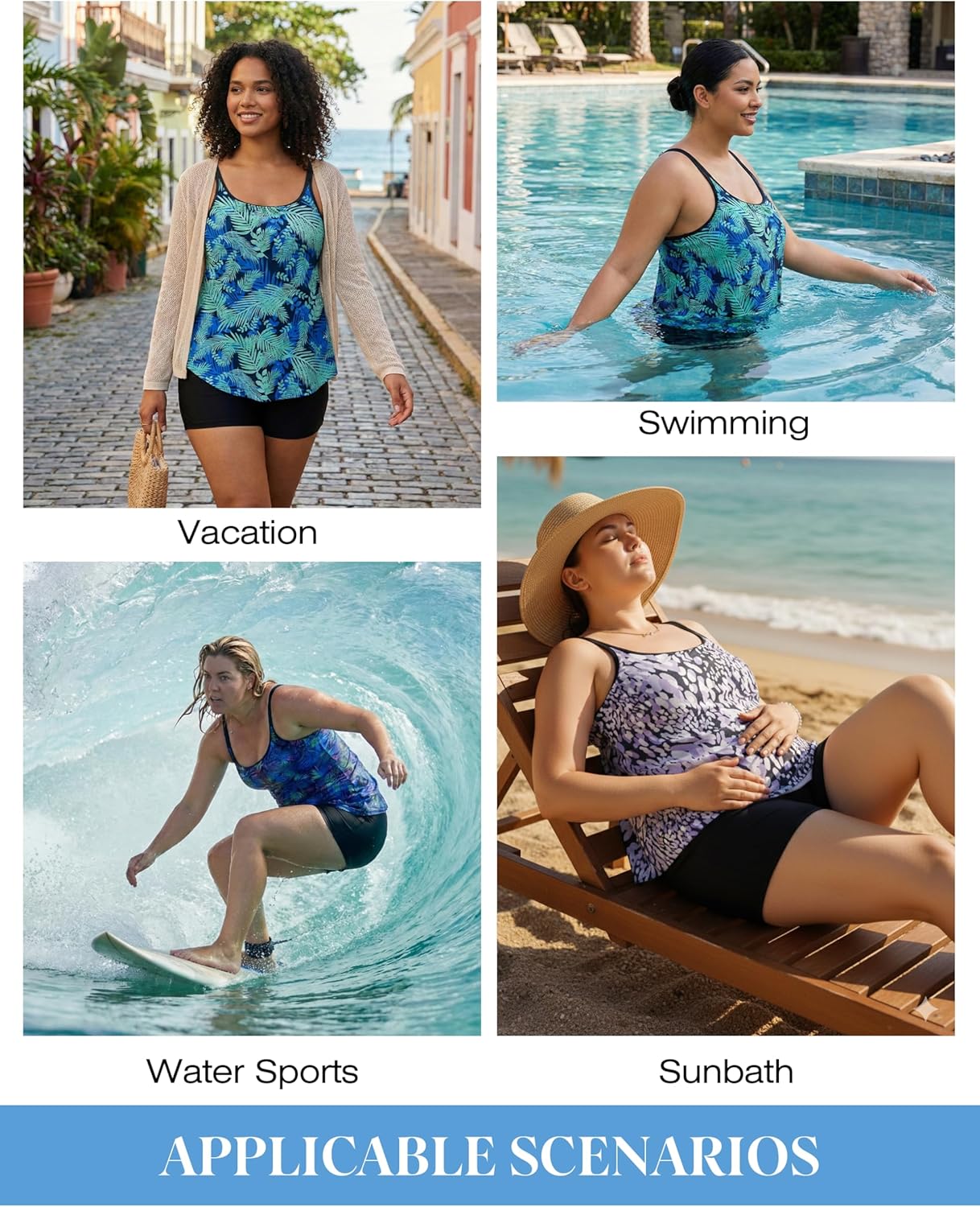 Tralilbee Plus Size Tankini Swimsuits for Women Two Piece Bathing Suit Swim Tops with Shorts