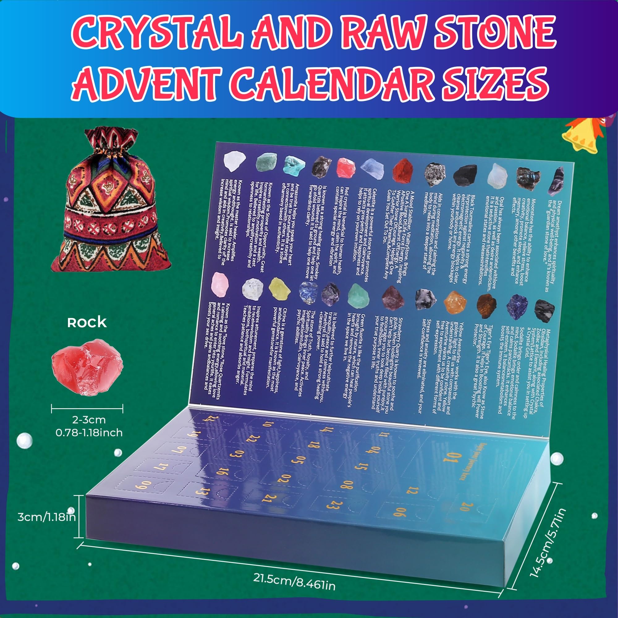 Sahoottie Advent Calendar 2025,24 Days Natural Crystal Gemstones Countdown Calendars Gifts Fossils Rock Collection Advent Calendars Gifts for Adult Women Men Xmas - Image 4