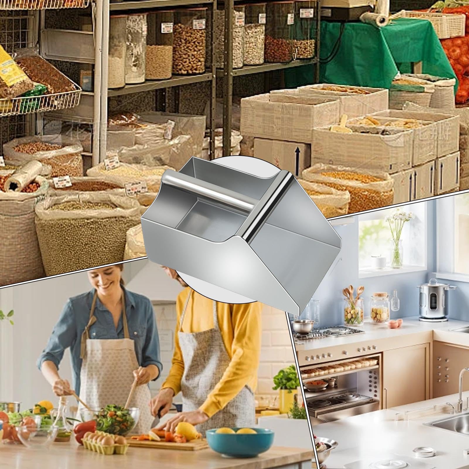 Pala de acero inoxidable para alimentos, pala de alimentos de acero inoxidable, pala para patatas fritas, palomitas de maíz, pala multiusos para excavadoras, patatas fritas, aperitivos, postres,