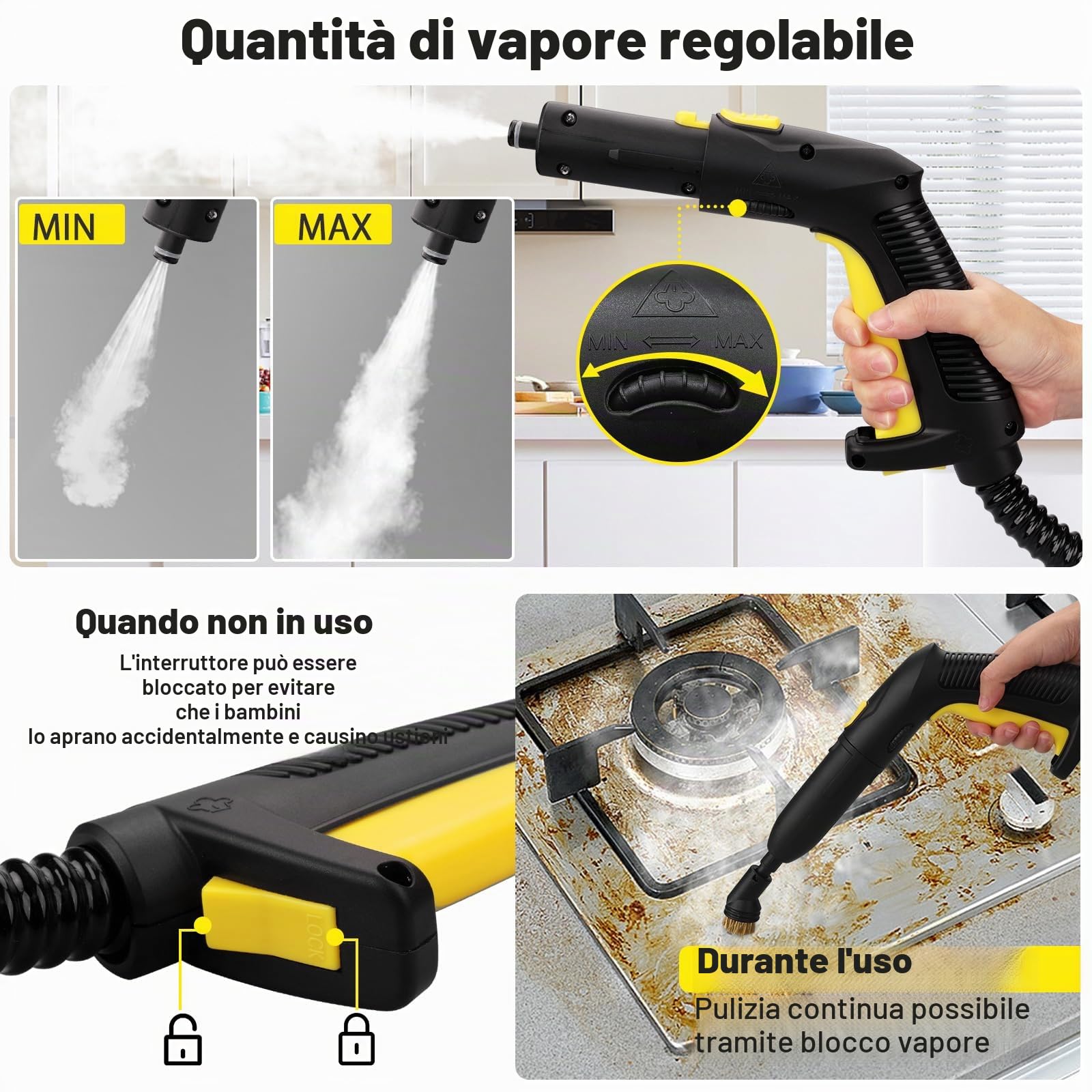 TVD Pulitore a Vapore Mobile, Pressione 3,5 bar, 1.5L, Con 26 Accessori | Con Cavo di Alimentazione Extra Lungo 5 m | per Pavimenti, Forno, Piastrelle, Tappeti, Cucina, Bagno | Senza Chimiche