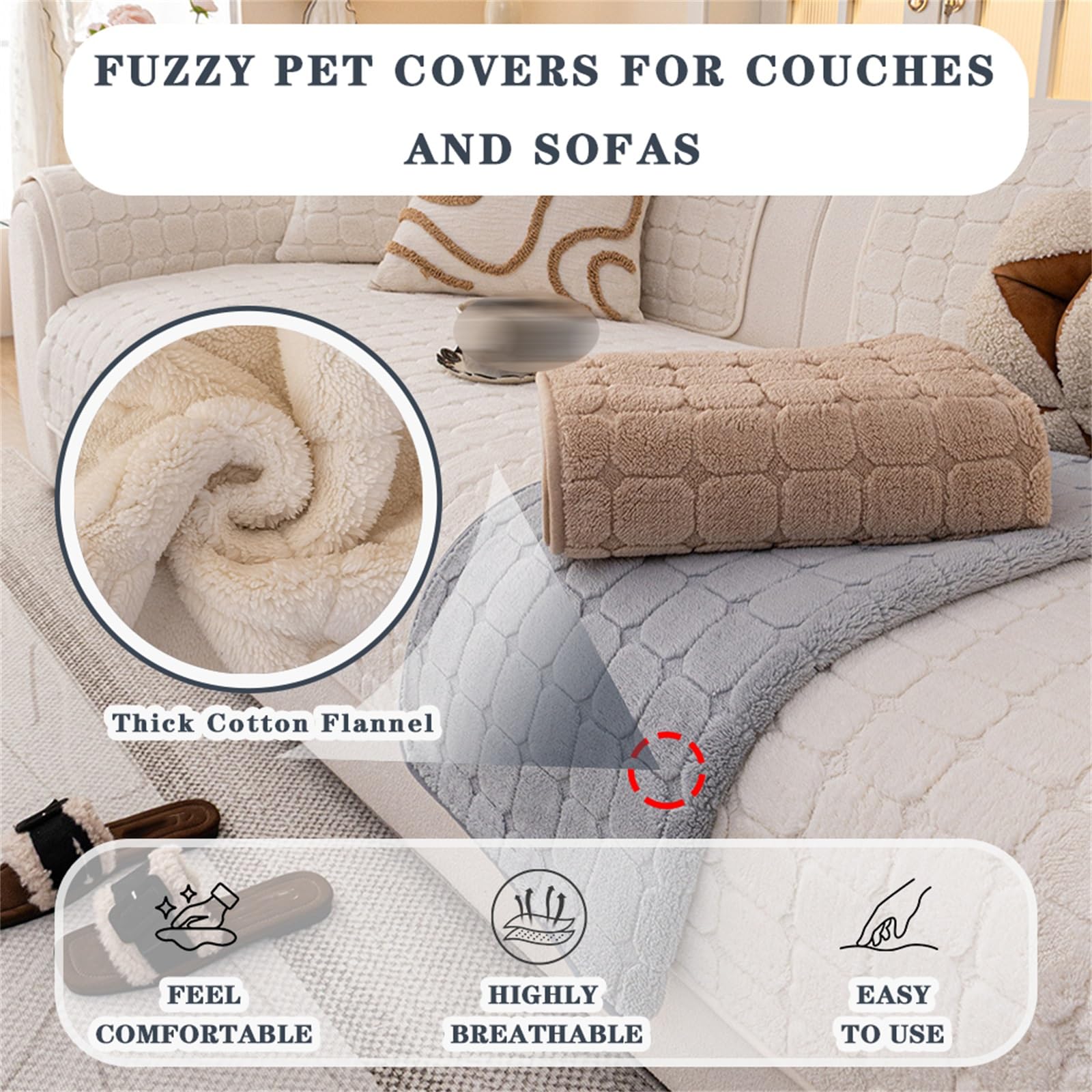 Générique Housse de Canapé Épaisse for Chiens, for Animaux de Compagnie | Coussinets pelucheux en velours côtelé doux, adaptés aux animaux de compagnie, 2 3 4 places(Light grey,110x240cm)