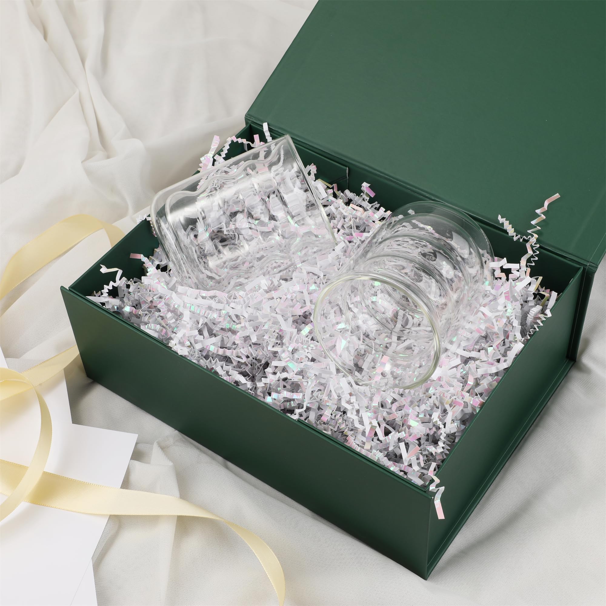 Green Gift Box,13x11x5.3 Large Gift Boxes With Lids For Presents Includes Ribbon And Diy Printable Sticker Paper,Bridesmaid Proposal Box,Magnetic Gift Box For Birthday,Wedding,Graduation