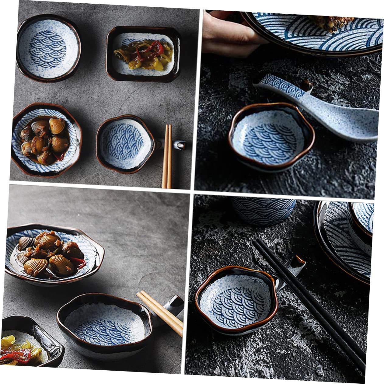 Essstäbchenhalter, 4 Stück, japanische Dip-Schalen, Vintage-Tablett, Bestecktablett, Dessert-Tablett, Soja-Schalen, kleine Dip-Schalen, japanische Soßenschalen, einfaches Design, Vorspeisenteller