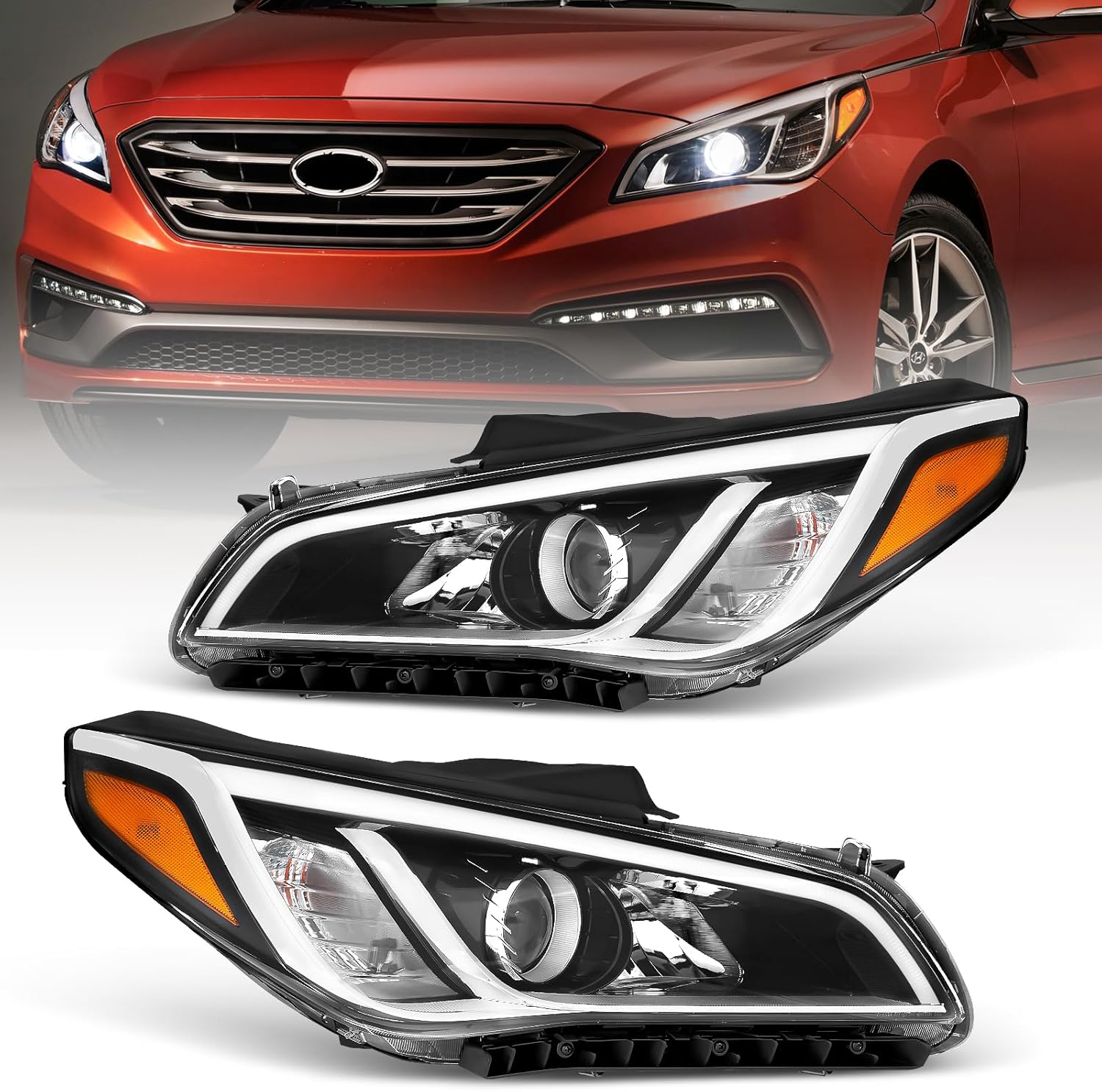 Headlights Compatible with 2015 2016 2017 Hyundai Sonata SE/Sport/Limited/ECO, Driver and Passenger Side