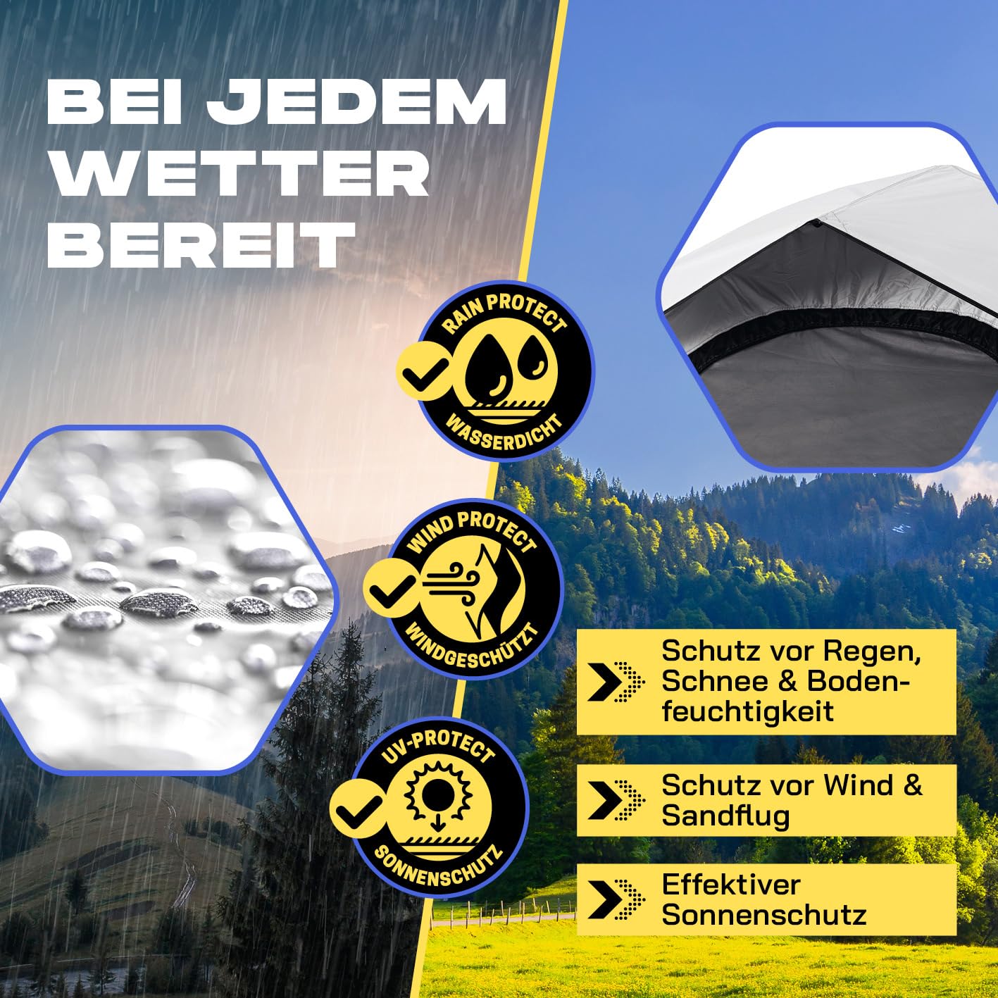 Where Tomorrow Tente Pop-up pour 4 à 6 Personnes - Tente jetable avec Effet de Refroidissement et occultant - Tente de Camping résistante aux intempéries, Pluie, Neige, Vent, Sable - avec Fond Haut