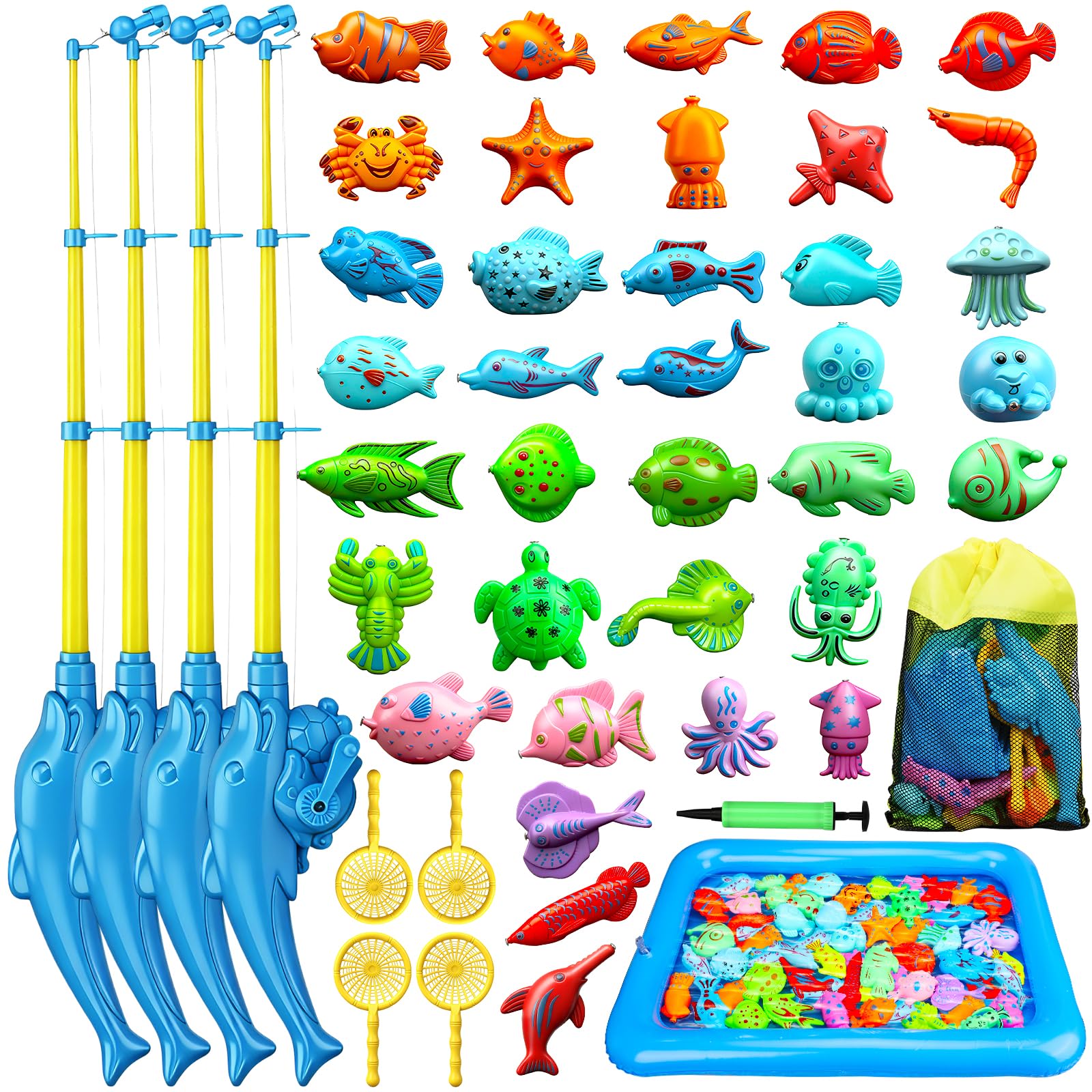 TOY Life 4-Player Magnetic Fishing Game for Kids 3-5 - Toddler Fishing Pole Set with Fish Toys - Bath & Pool Toys - Water Table Accessories - Educational Fishing Toy Rod for Boys Girls