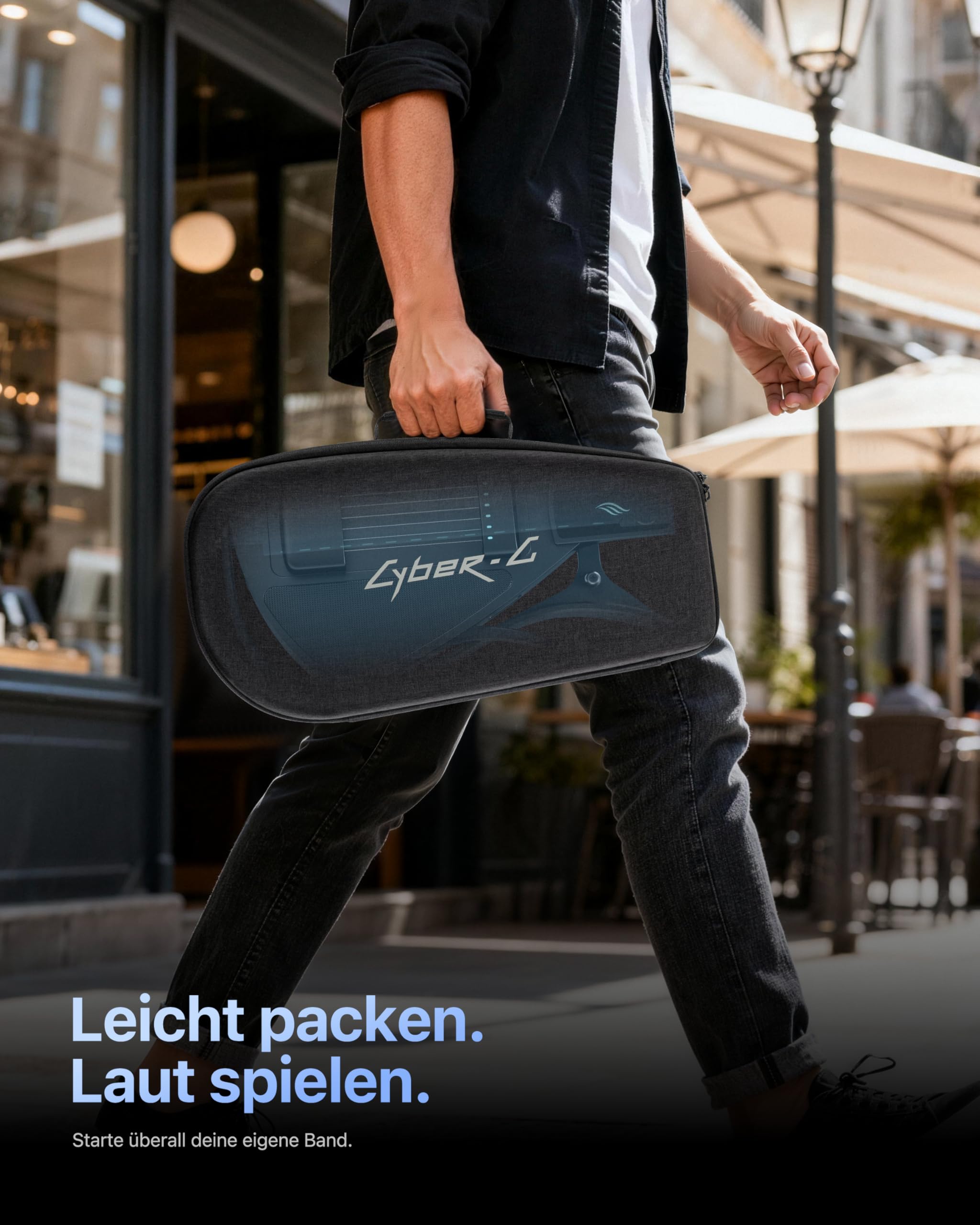 Enya CYBER-G Smart Gitarre – mit Silikonsaiten, 24 integrierten Sounds, schwarze leise Reise Anfänger Gitarre mit Lautsprecher, Drum-System, App & interaktiven Akkorden für Erwachsene & Teenager